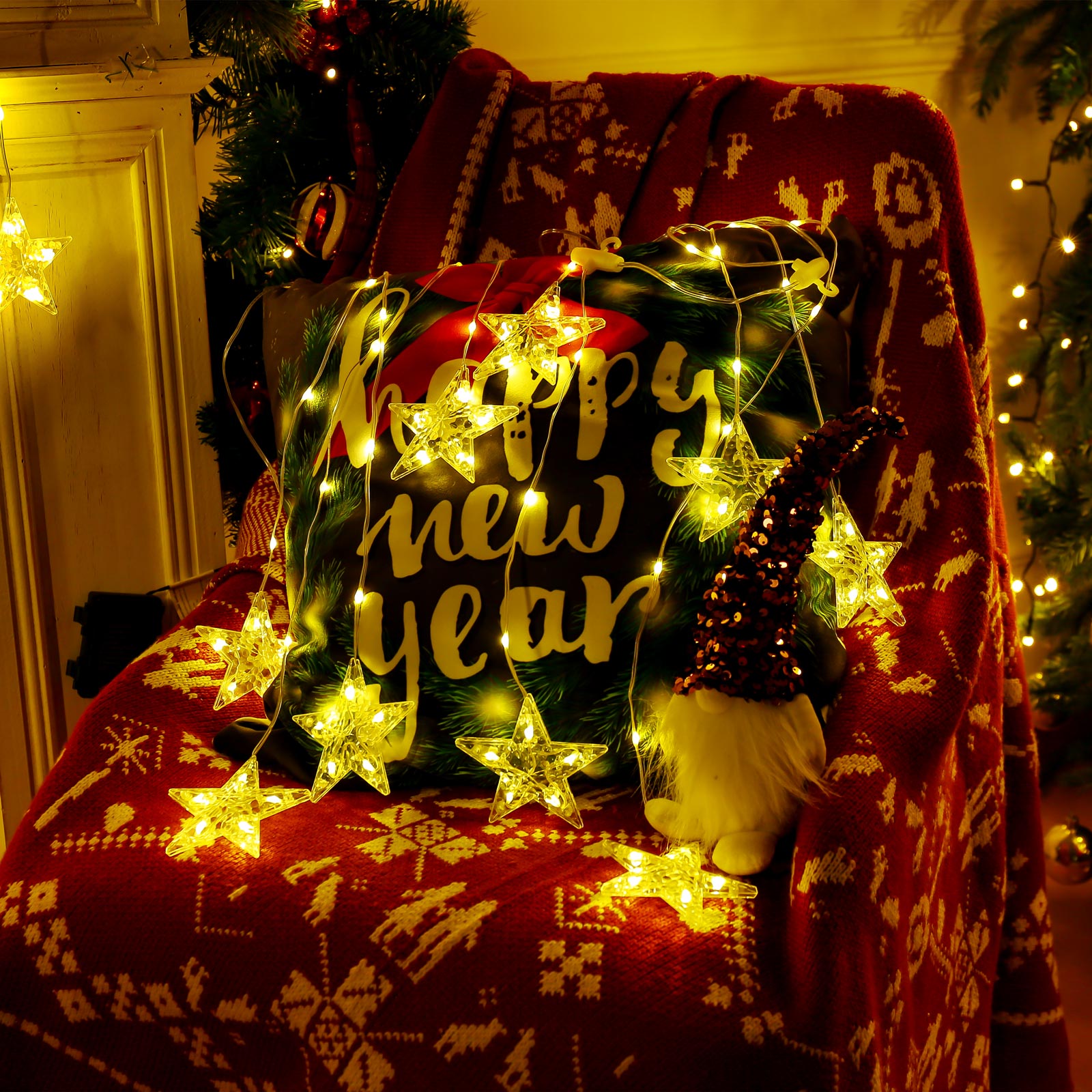 Quntis 9 স্টারস উষ্ণ সাদা ক্রিসমাস লাইট উইন্ডোজের জন্য – 8 লাইটিং মোড, 76 LEDs, ছুটির ও ক্রিসমাস সাজসজ্জার জন্য একটি জাদুকরী পরিবেশ তৈরি করুন