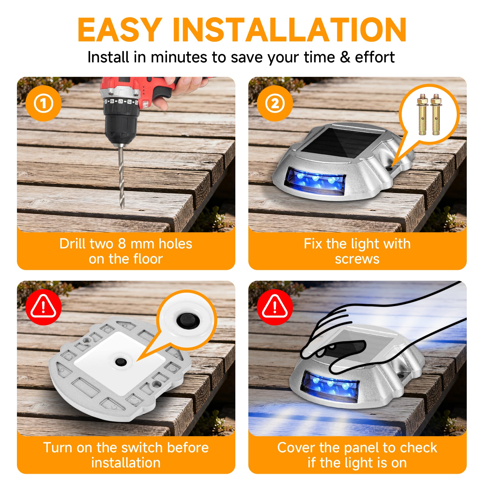 Solar Driveway Lights Bright Blue with Screw Solar Deck Lights Outdoor Dock Lights for Path Warning Garden Walkway Sidewalk Steps