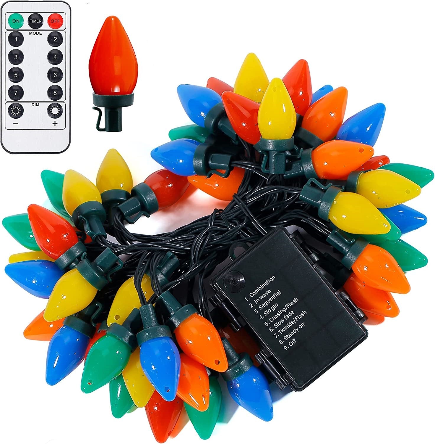 Quntis C9 LED Strawberry String Lights with Hooks – Glossy Multi-Color Five-Color Pointed Bulbs for Christmas & Chili Pepper-Themed Decor