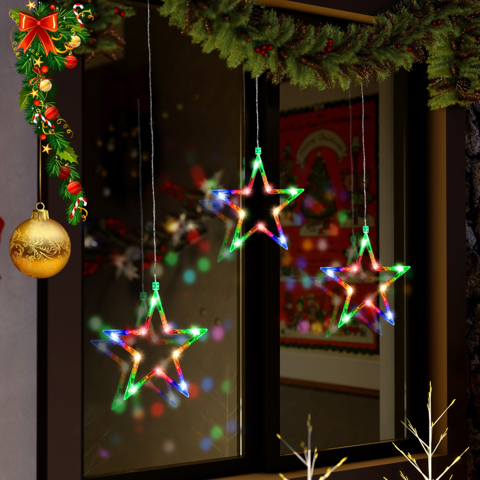 Quntis 3 Stars Star Lights – 30 Vibrant LEDs with 8 Enchanting Lighting Modes for Magical Christmas & Holiday Decor