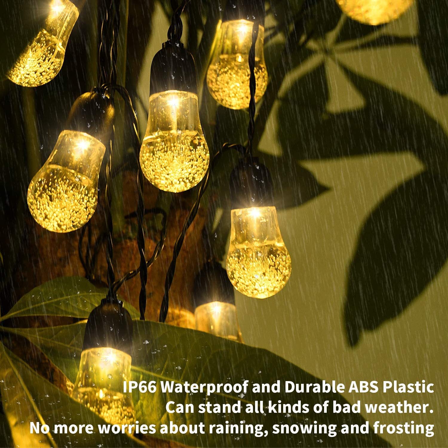 Quntis IP65 Solar String Lights – Outdoor Yard Decor with Colored LED Crystal Bubble Lights for Christmas & Holiday Decor, Garden & Patio Lighting