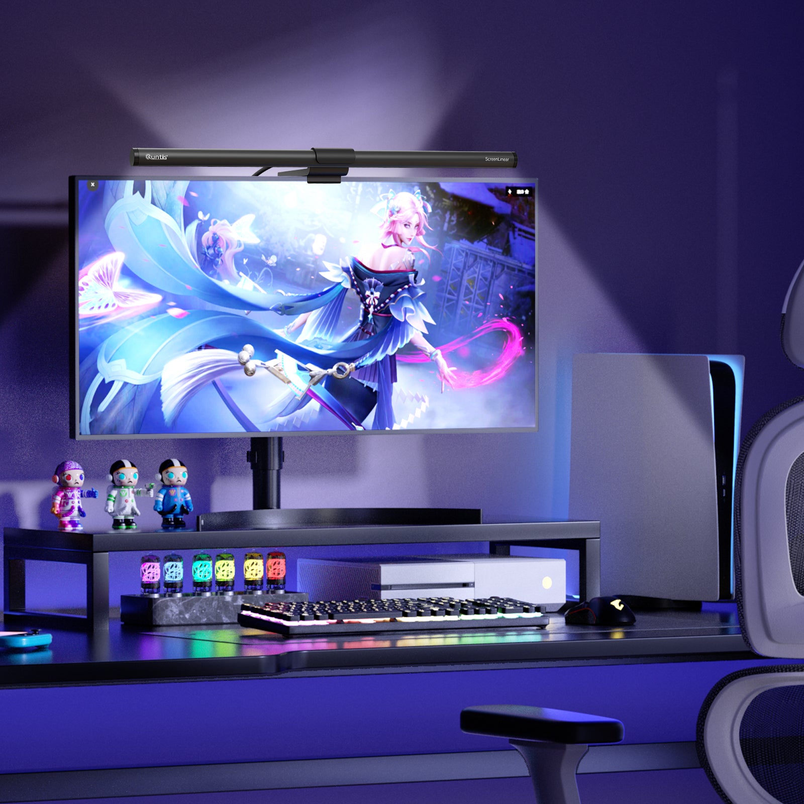 Quntis Computer Monitor Lichtleiste mit Fernbedienung (15,7 Zoll), augenschonende Monitorlicht-Hintergrundbeleuchtung Schreibtischlampe für Home Office Gaming, stufenlose Dimmfunktion für Helligkeit und Farbtemperatur, kein Bildschirmblenden, Grau