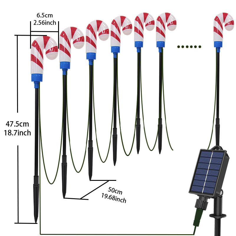 Solar-Powered Candy Cane Christmas Lights – Outdoor Garden & Yard LED Stake Lights, 1-to-10 Christmas Ground Stake Set, Holiday Patio Decor