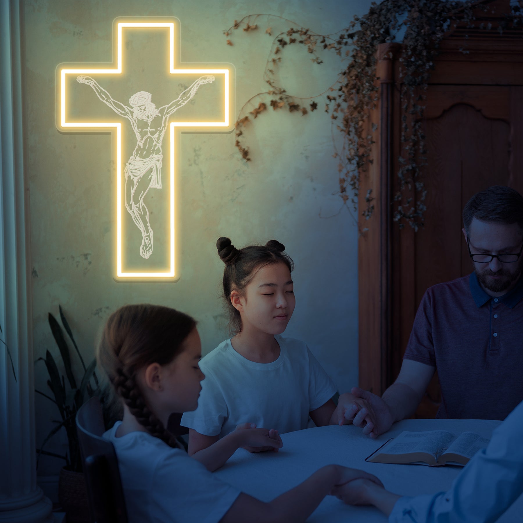 3D Engraved Jesus Cross Neon Wall Light – Christian LED Faith Sign for Home & Church Decor