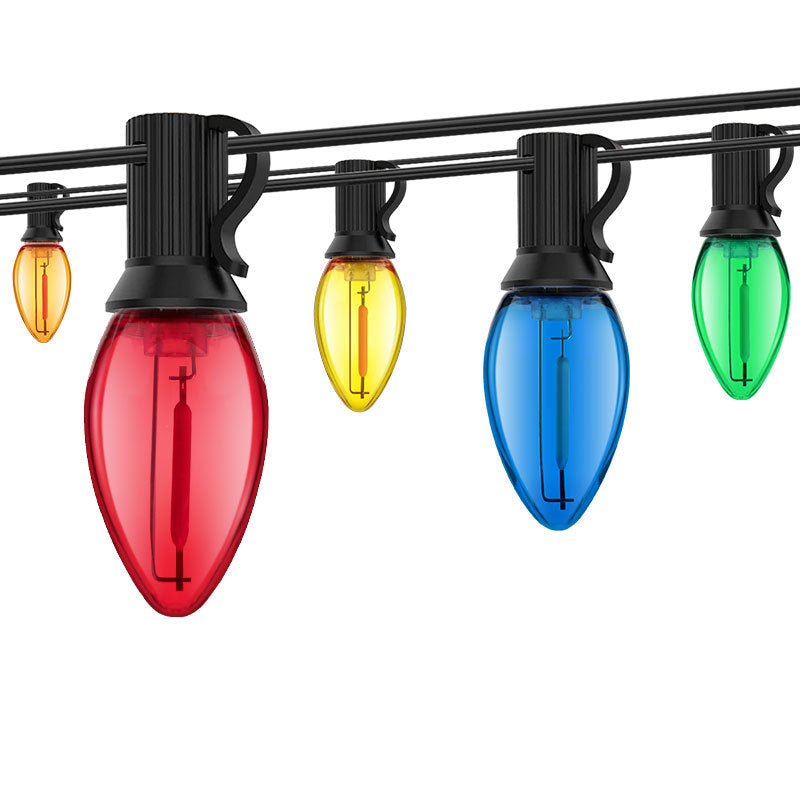 C7 RGB Outdoor Christmas String Lights, Shatterproof and Waterproof, E12 Plastic Bulbs