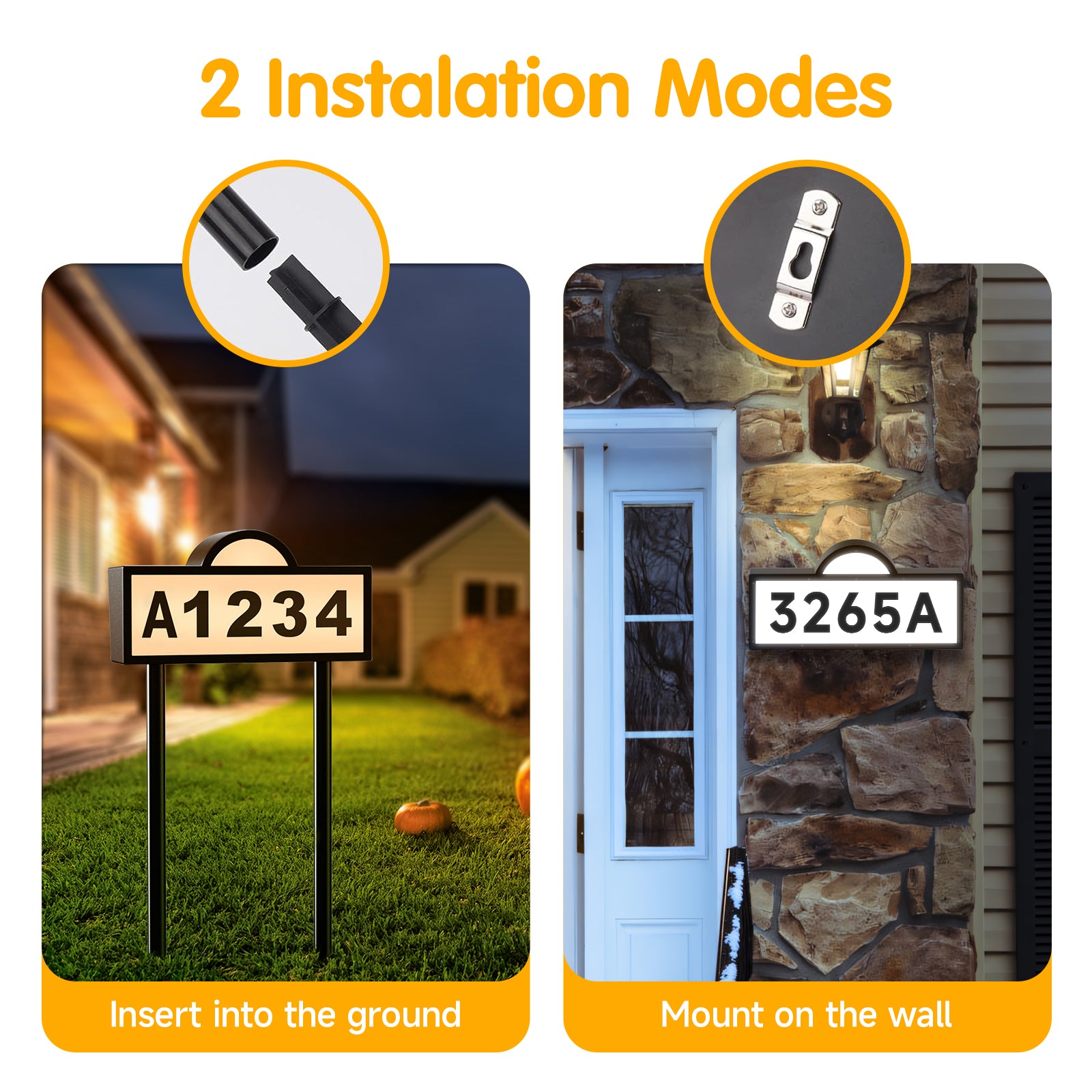Quntis Panneaux de Numéro de Maison Illuminés à LED Étanches Alimentés par Solaire 3 Couleurs
