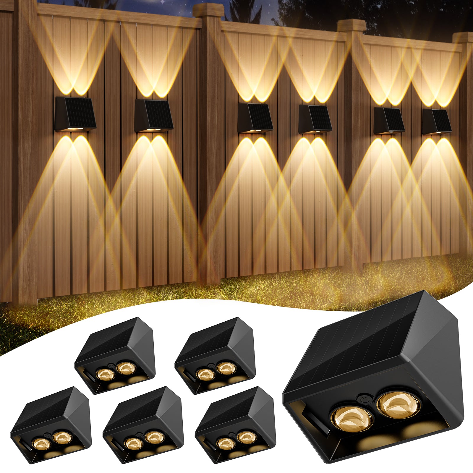 Quntis RGBCW Solar Lights Outdoor ,13Modes,RGB Colors + Warm & Cool White, Up/Down Fence Lights, IP65 Waterproof Dusk to Dawn Solar Deck Lights for Patio, Yard, Garden