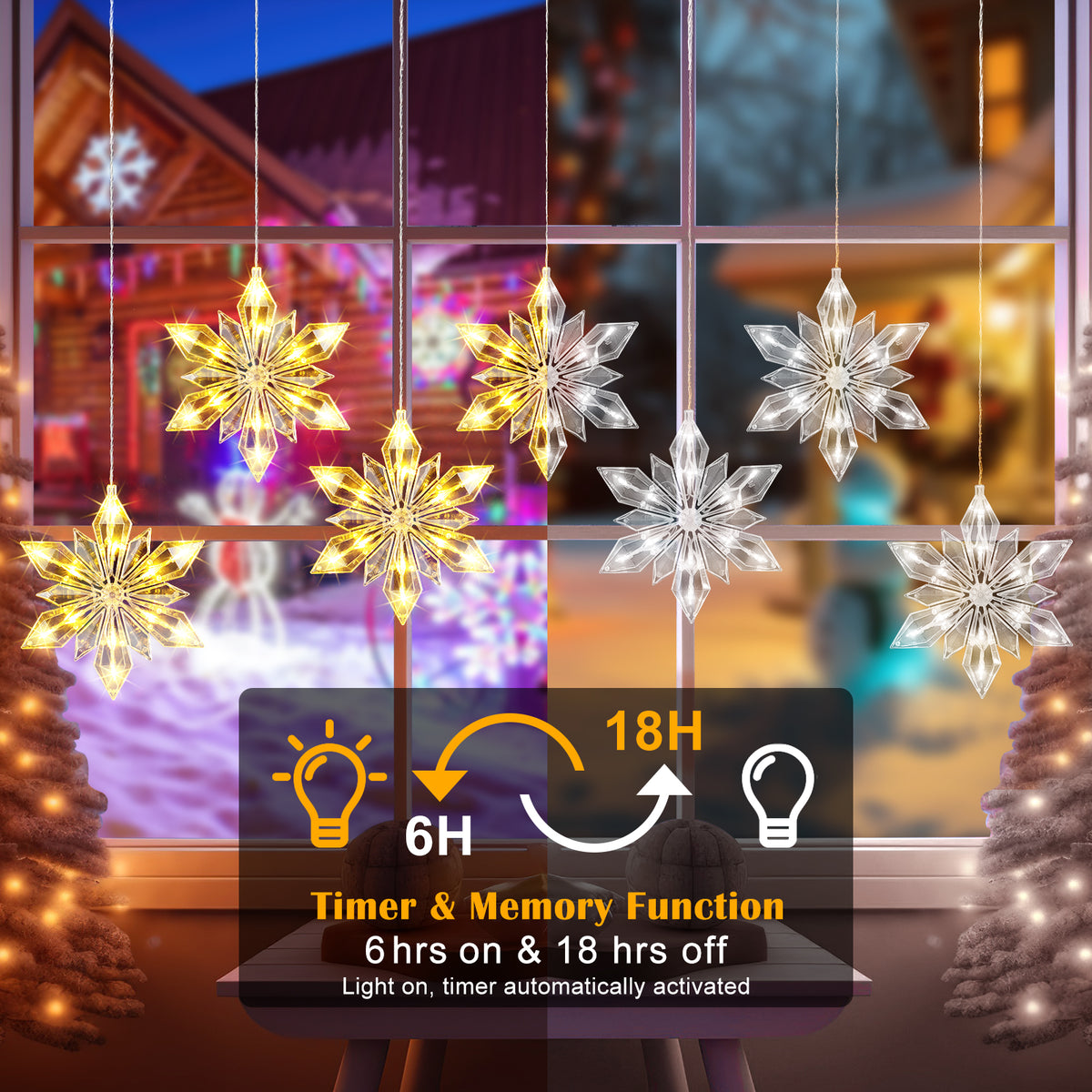 Quntis 7-Piece Crystal Snowflake Window Lights, 84 LED Warm White Battery Operated