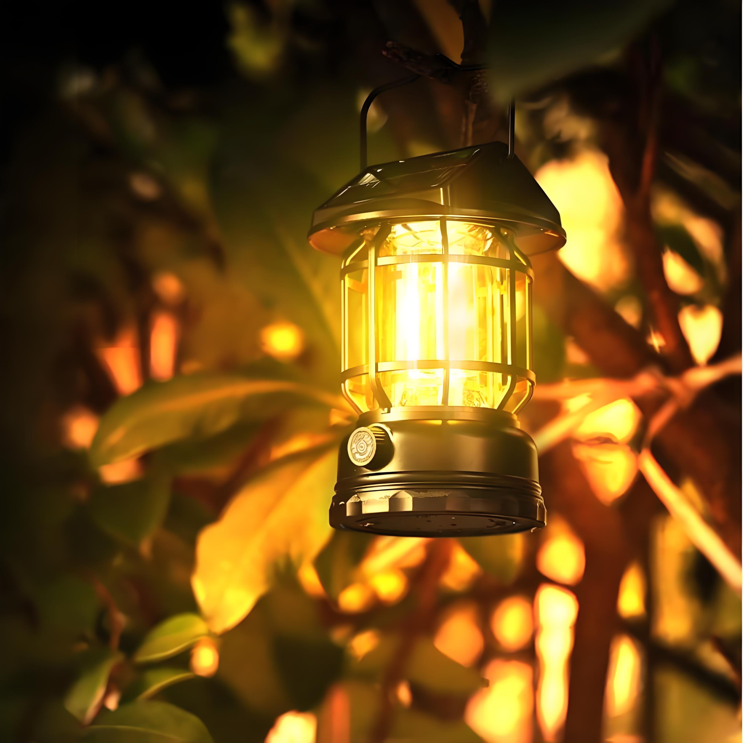 Portable High-Capacity Camping Lantern – Solar & Type-C Rechargeable Outdoor Light Multifunctional LED Camping Light, High Capacity, Solar & Type-C Charging for Outdoor Use