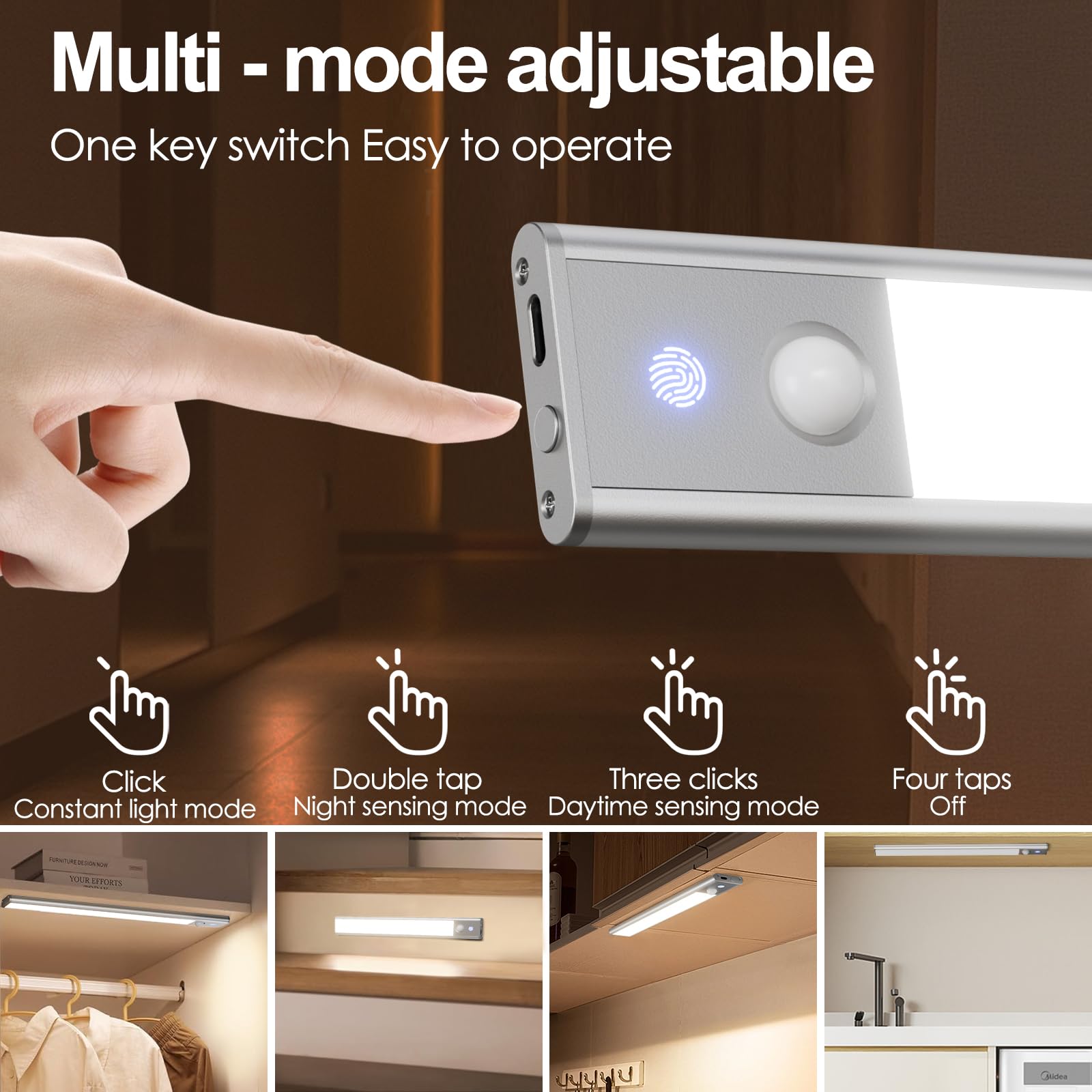 Quntis LED Under Cabinet Lighting Rechargeable, Wireless Motion Sensor Light Indoor, 2 Pack 12" 3000-6000K Dimmable Closet Lights Battery Operated