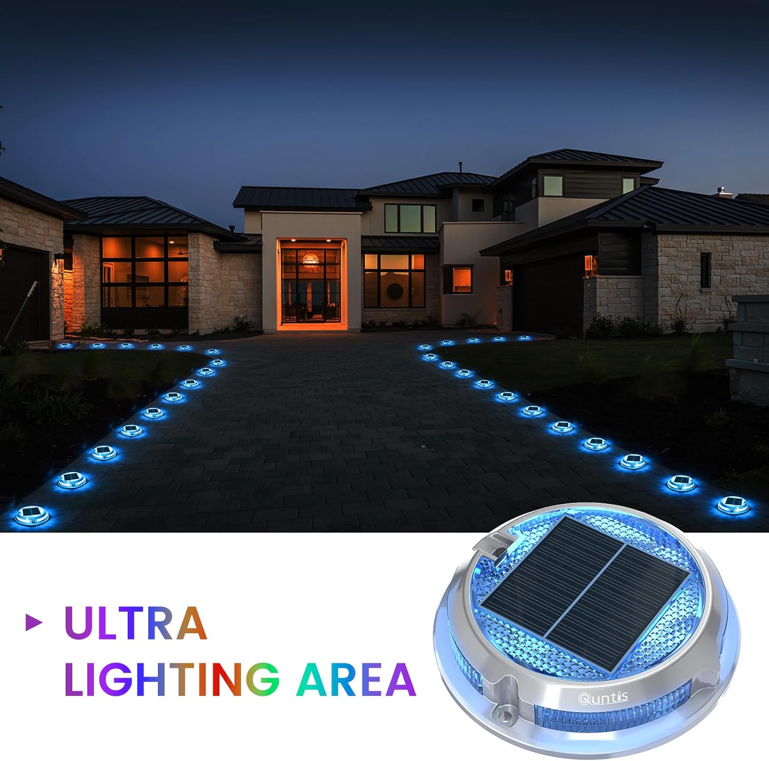 Quntis Luces de Deck Solares RGB para Navidad, 11 Modos de Iluminación Luces Solares para Entrada Exterior Impermeables IP68, Luces de Escalera Solares para Exterior, Luces de Deck Solares para Escaleras, Senderos y Caminos Paquete de 4