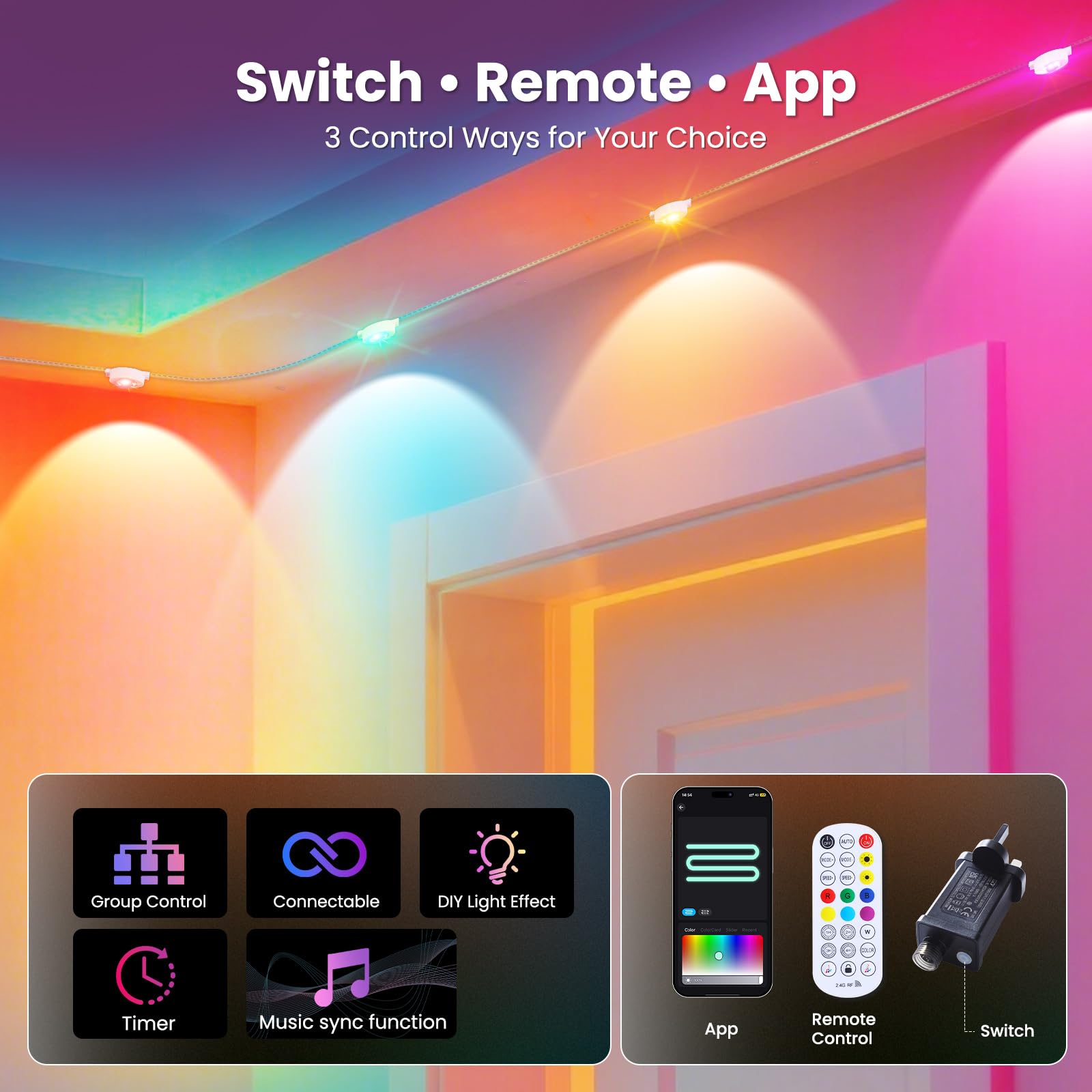 Quntis Permanent Outdoor Lights, Smart RGBIC DreamColor Eaves Lights,50FT,IP67 Waterproof LED String Lights for Holiday, Patio & Year-Round Decor (App/Remote Control).