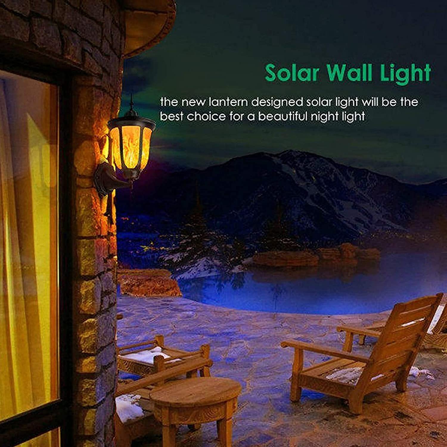 Quntis 2pcs Solar Wall lamp, Solar Light Outdoor Decoration-2 in 1 Solar Wall Light, Solar Flashlight with Flashing Flame, LED 2-Piece Solar Sports Box, Home Decoration