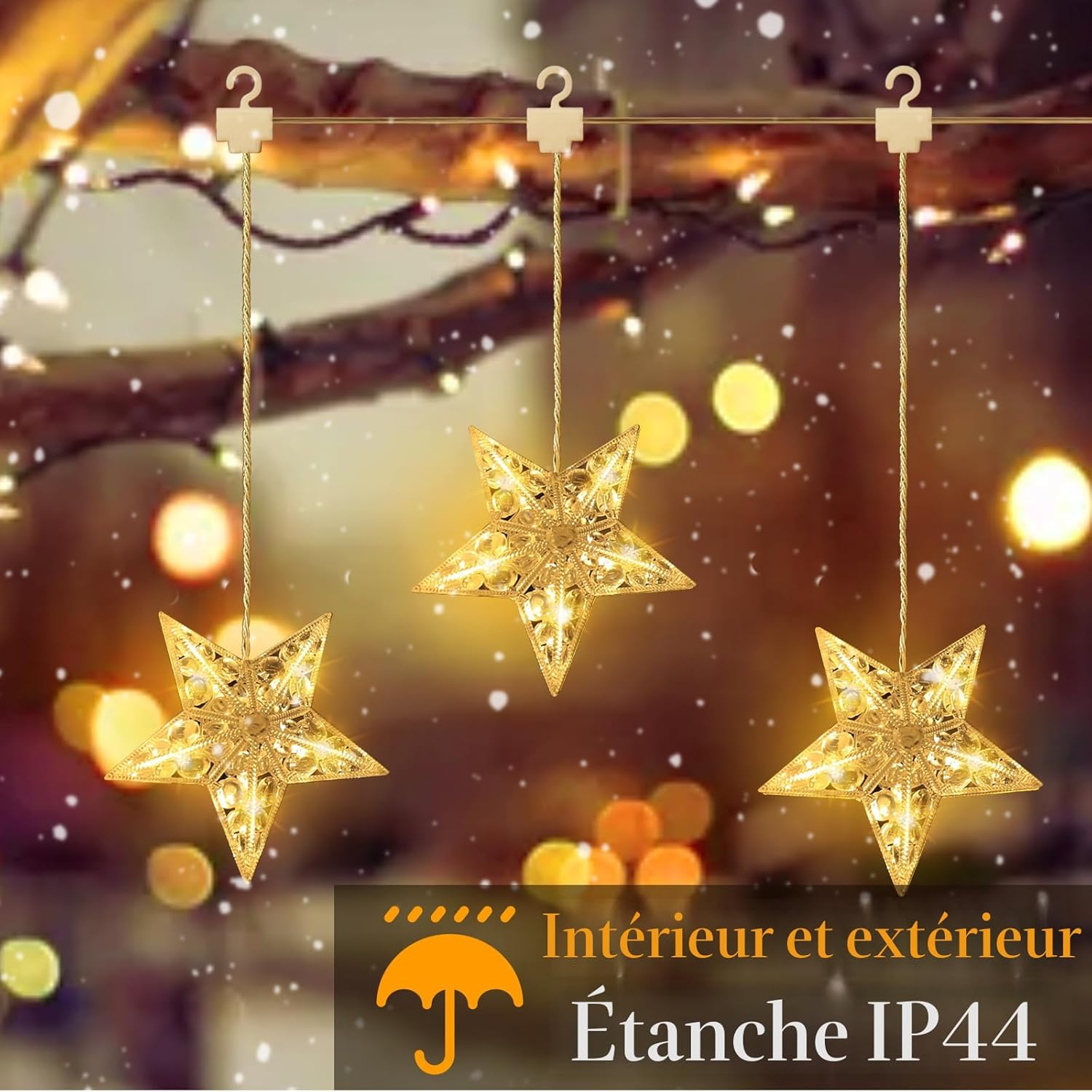 Quntis 3つ星クリスマスダイヤモンド&クリスタル型ウィンドウライト(30個のLED) – きらびやかなクリスマスライトのための8つの照明モード、ホリデーデコレーションや屋内/屋外使用に最適