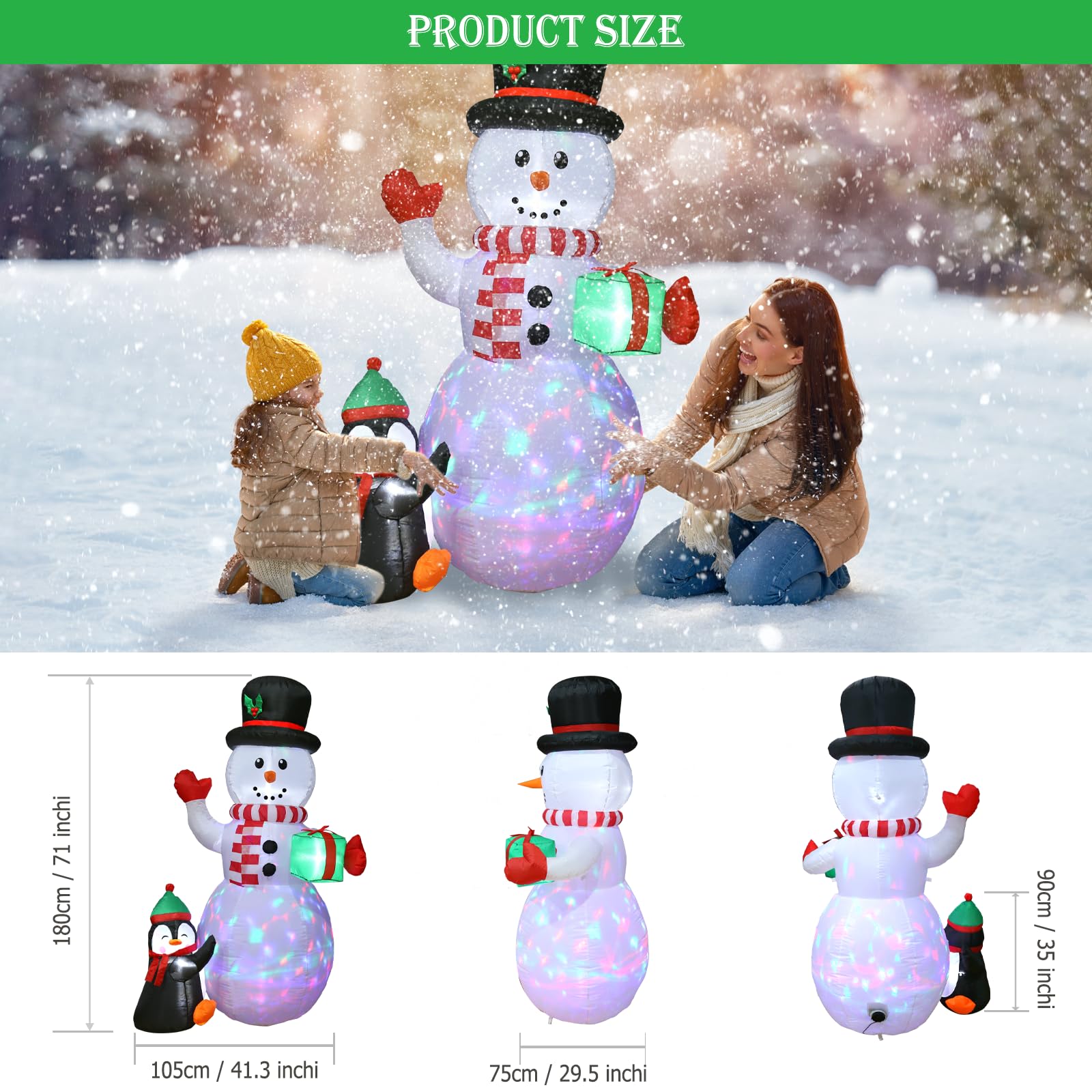 Quntis inflatable बाहरी क्रिसमस इन्फ्लेटेबल्स क्रिसमस सजावट के लिए, 1.8 मीटर विशाल इन्फ्लेटेबल स्नोमेन