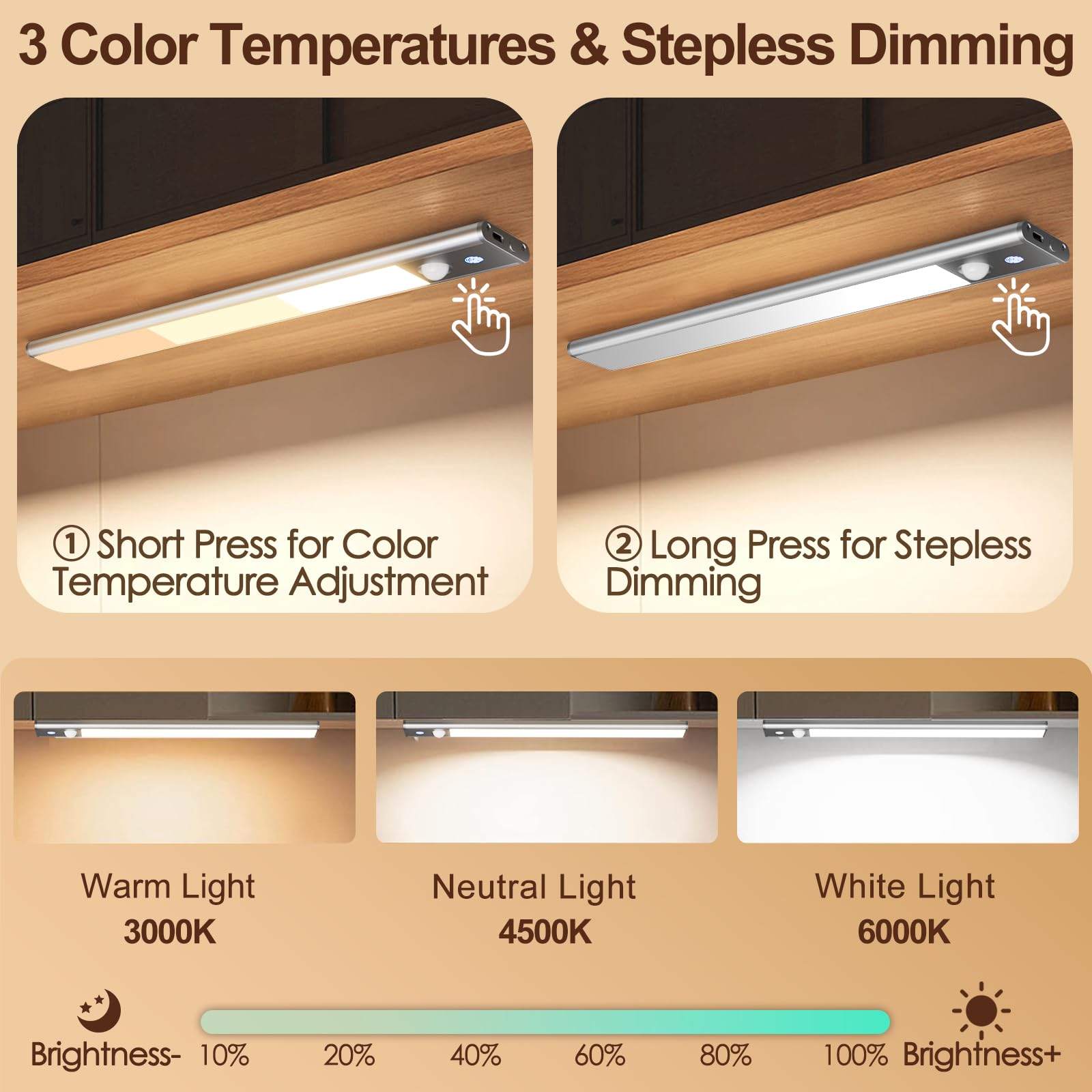 Quntis LED Under Cabinet Lighting Rechargeable, Wireless Motion Sensor Light Indoor, 2 Pack 12" 3000-6000K Dimmable Closet Lights Battery Operated