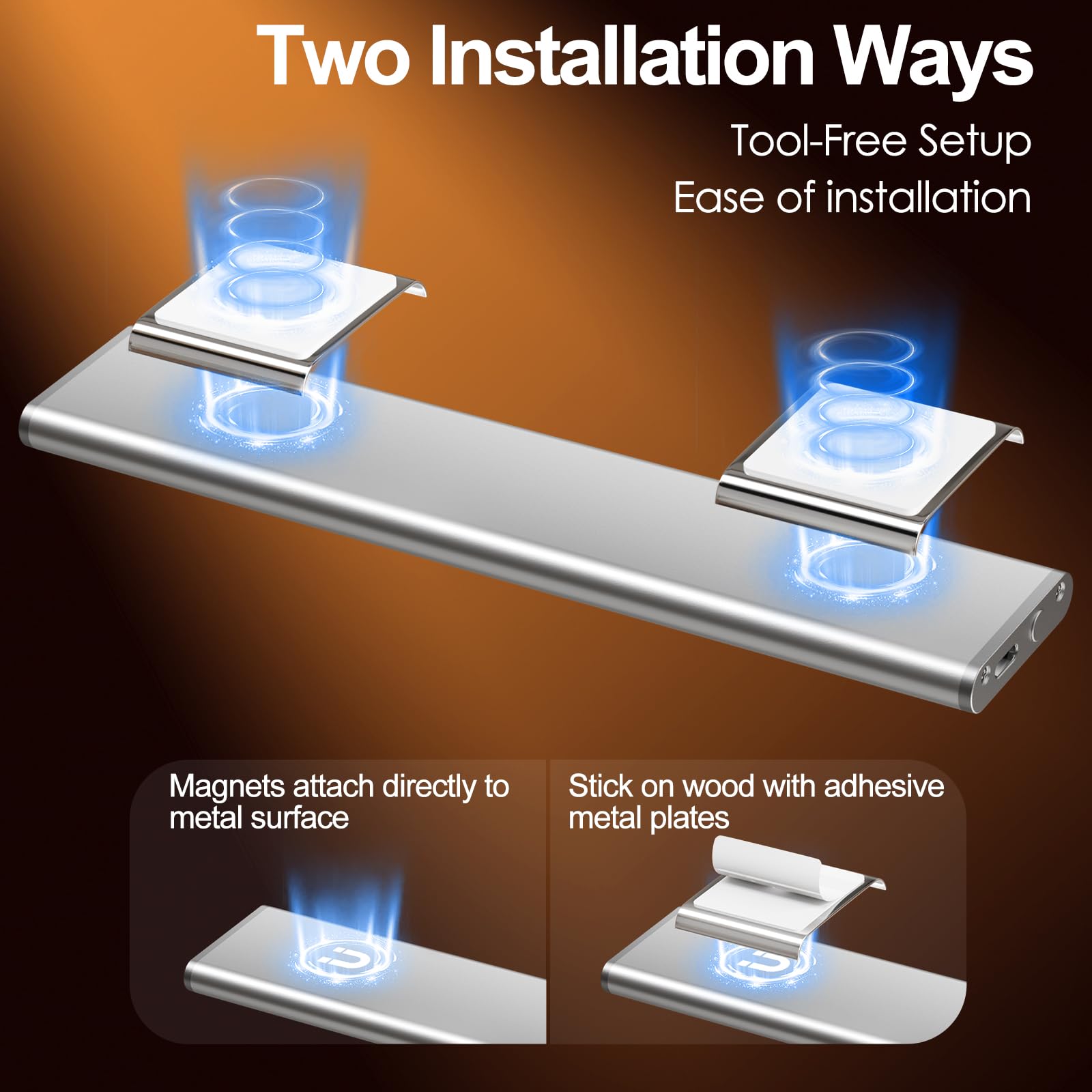 Quntis LED Under Cabinet Lighting Rechargeable, Wireless Motion Sensor Light Indoor, 2 Pack 12" 3000-6000K Dimmable Closet Lights Battery Operated