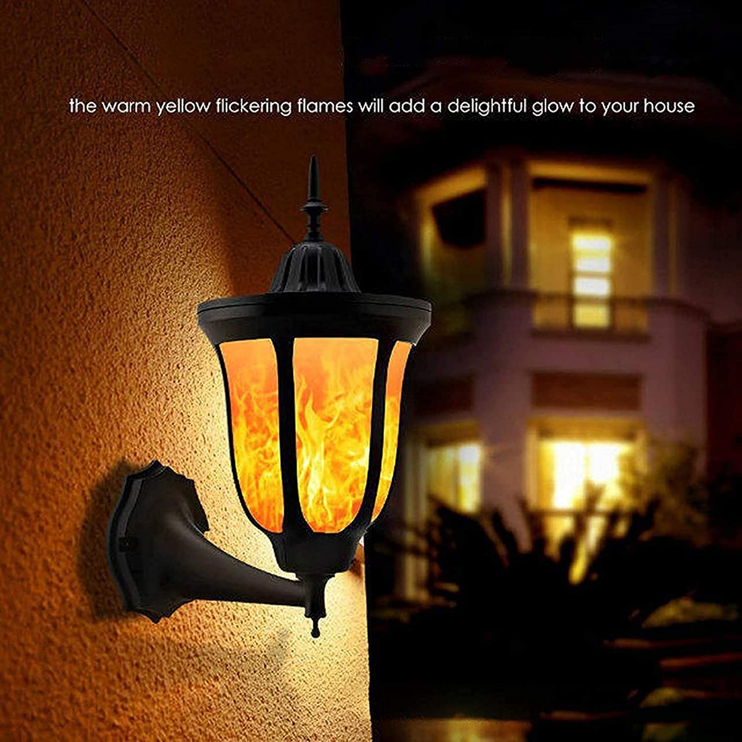 Quntis 2pcs Solar Wall lamp, Solar Light Outdoor Decoration-2 in 1 Solar Wall Light, Solar Flashlight with Flashing Flame, LED 2-Piece Solar Sports Box, Home Decoration