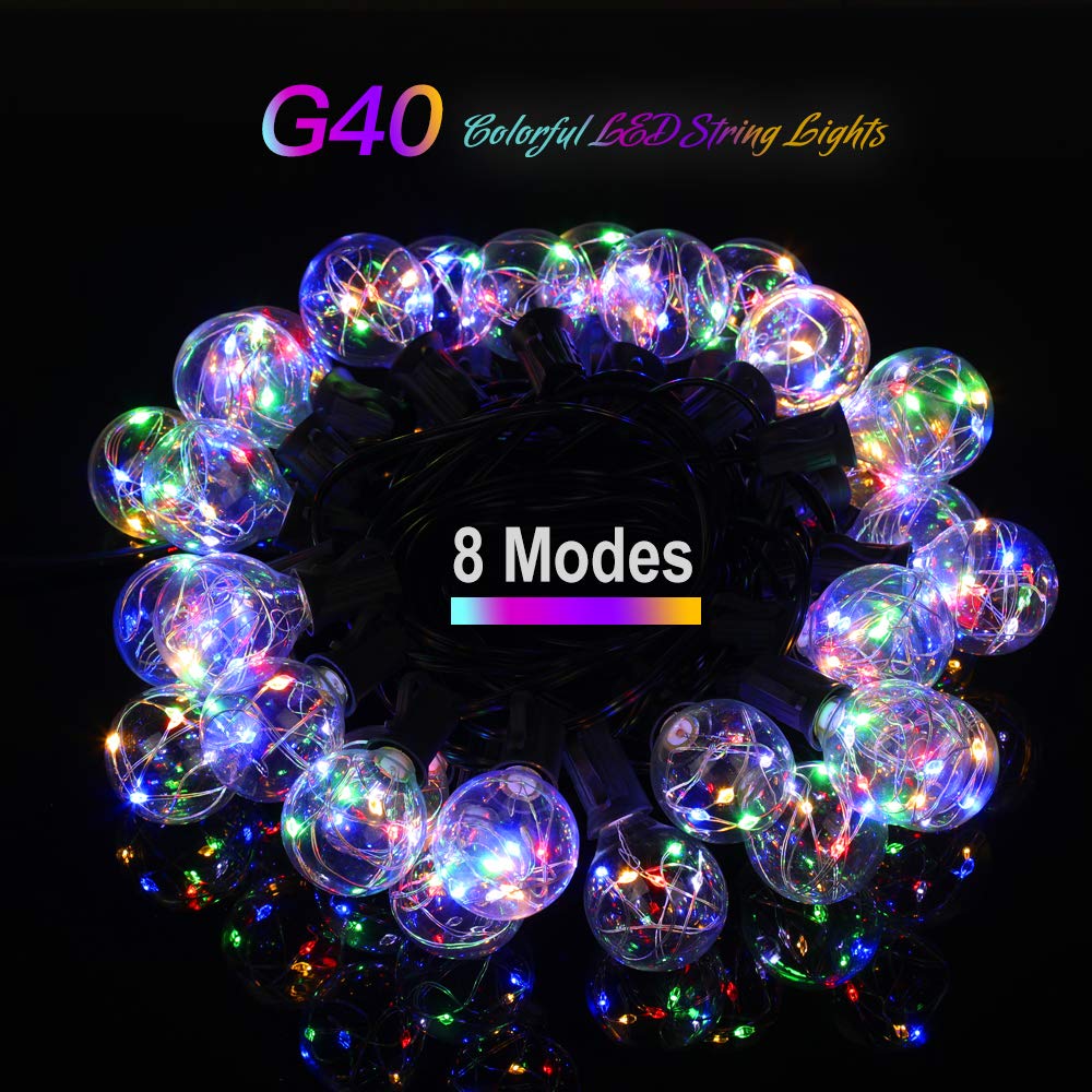 Quntis G40 Colored LED Outdoor String Lights, 38.5Ft IP65 Waterproof, 30+3 0.1w per Bulbs Energy Saving, Multi Color Outside Decorative Lighting Hanging for Patio Porch Garden Bistro Party Wedding