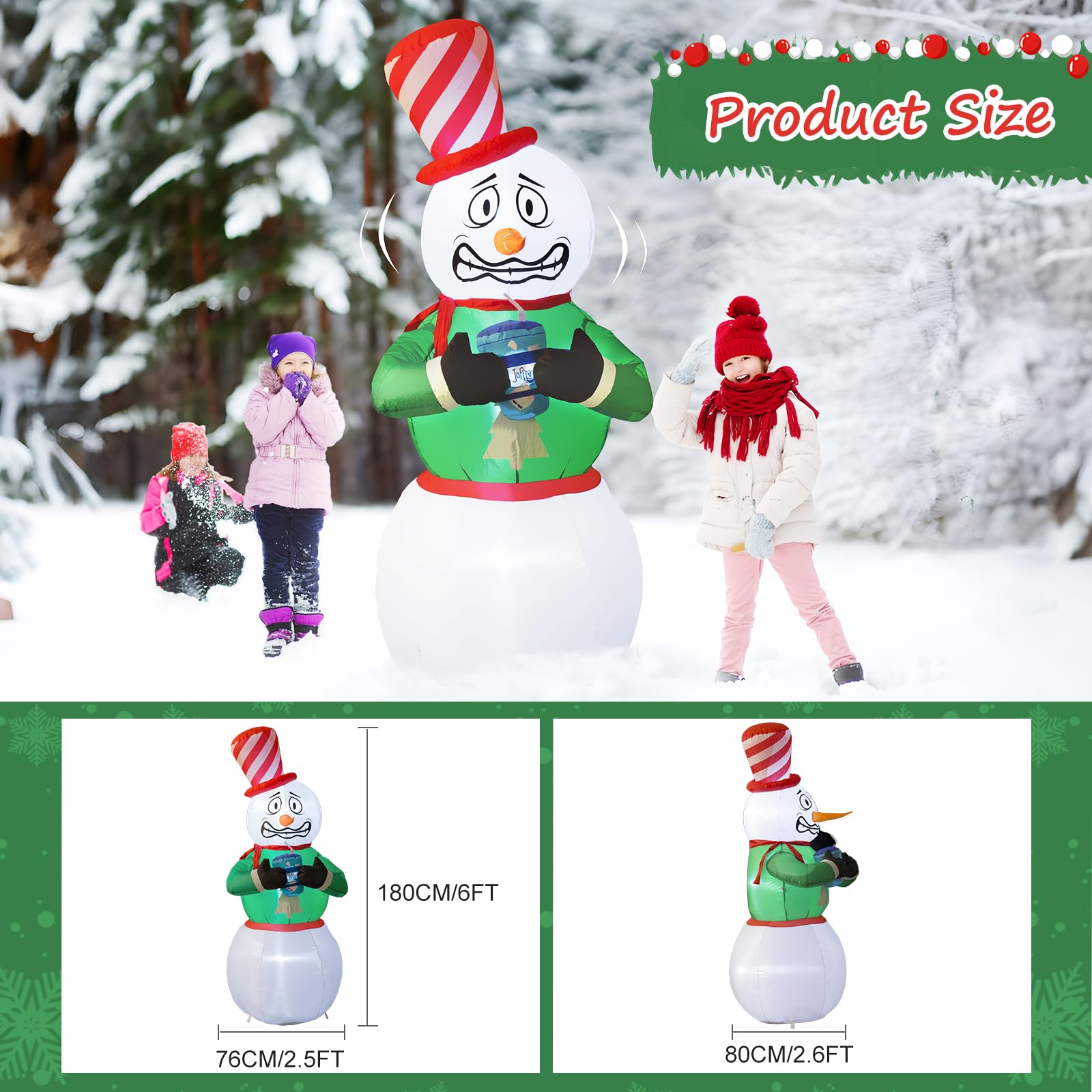 Quntis 6FT Shivering Snowman Inflatable – LED Lighted Christmas Yard Decoration, Limited-Time Discount! Perfect for Indoor & Outdoor Xmas Party Decor!