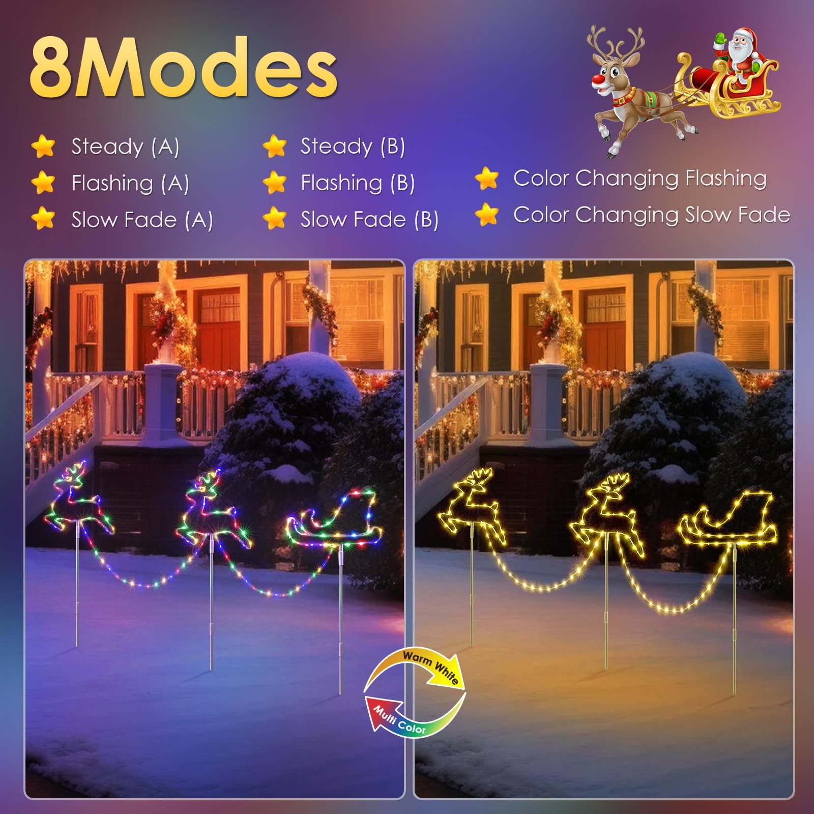 Qunts USB Rechargeable Snowflake Christmas Stake Lights, 4-16 Pack – Multicolor LED for Yard & Garden Holiday Decor