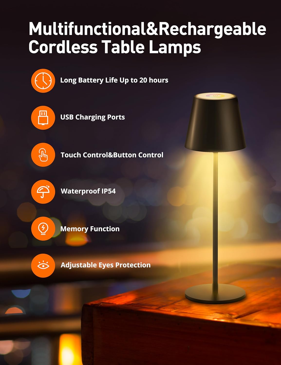 Cordless Table Lamp,Portable LED Desk Lamp with 7 Colors RGB Mode,5200mAh Battery Operated,3 Color Stepless Dimming Up for Restaurant BedroomBarsOutdoor Party Coffee Shop Night Light