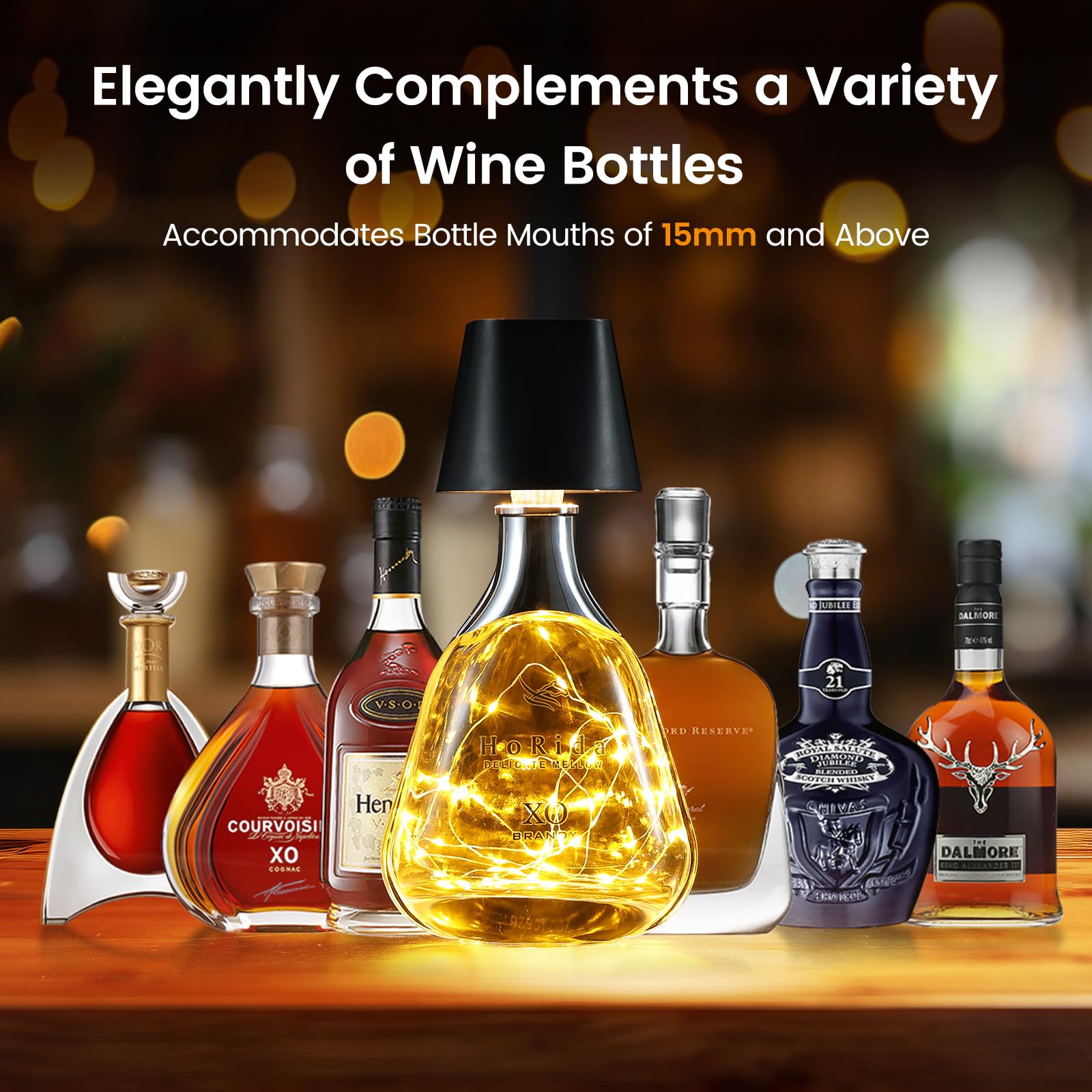 Quntis Cordless Bottle Lamp, Rechargeable LED Wine Bottle Light, Touch Bottle Table Lamp with 2M 40 LED Copper Wire, 3 Color Temperatures Dimming Dining Bar Light for Bedrooms Restaurants Bars