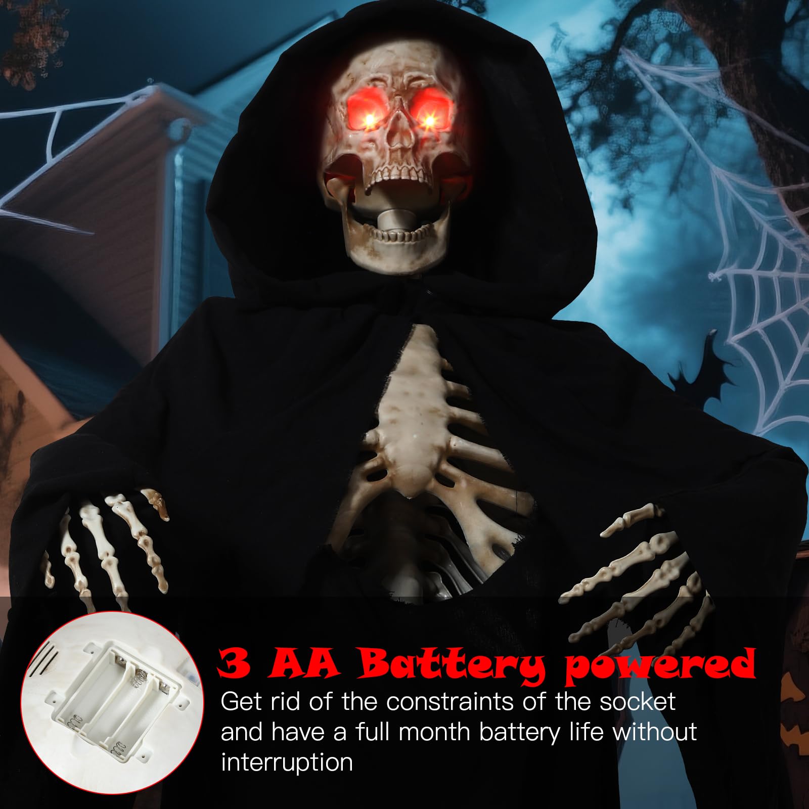 Quntis Halloween Animatronics Decorations Outdoor - 7FT Life Size Animated Grim Reaper, Scary Gaint Skeleton with Sound & Touch Activated, Spooky Sound, Lighted Eyes, Graveyard Yard Party Haunted Prop