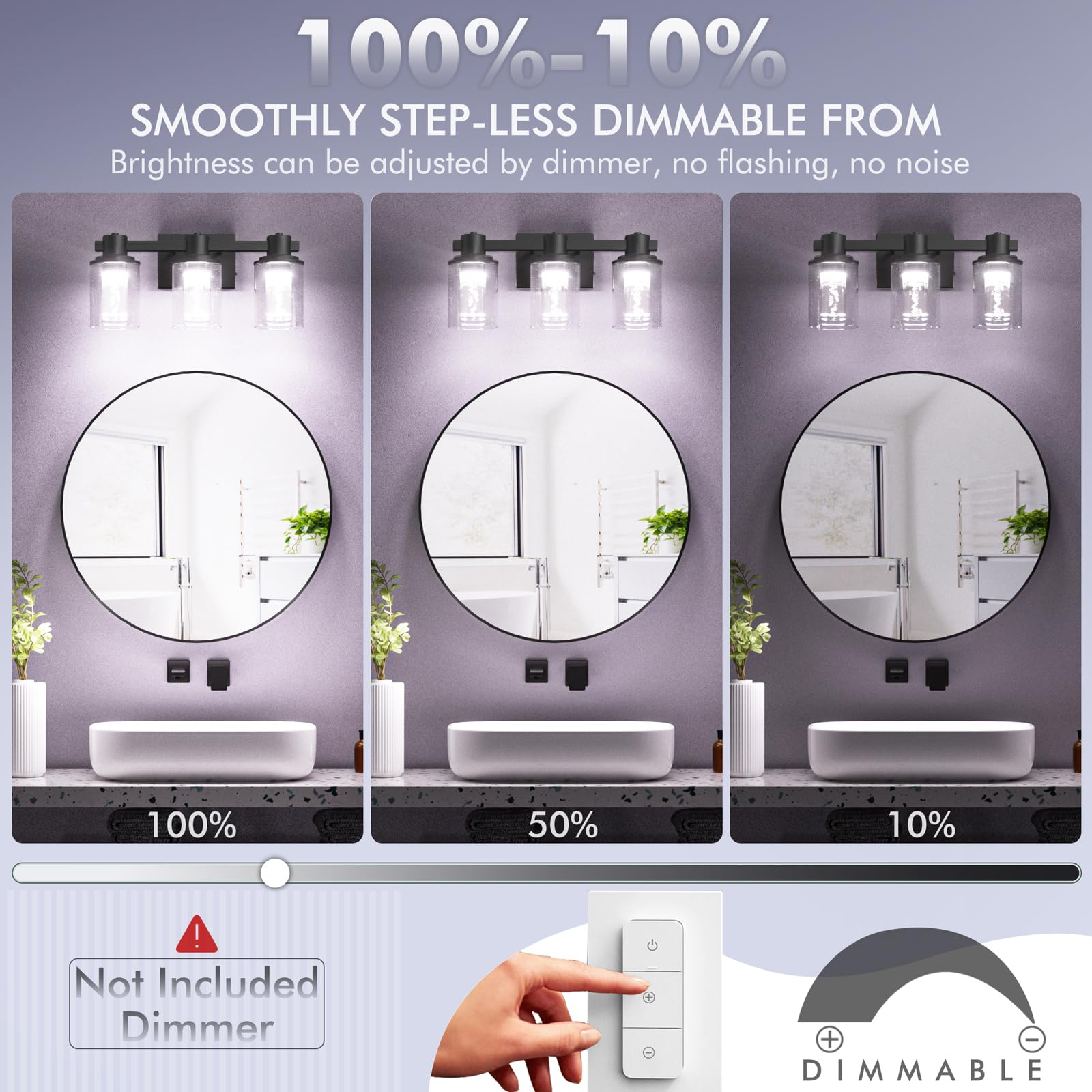 Quntis Aplique de baño moderno de cromo con 3 luces y pantallas de burbujas de cristal – Iluminación elegante para baño y hogar