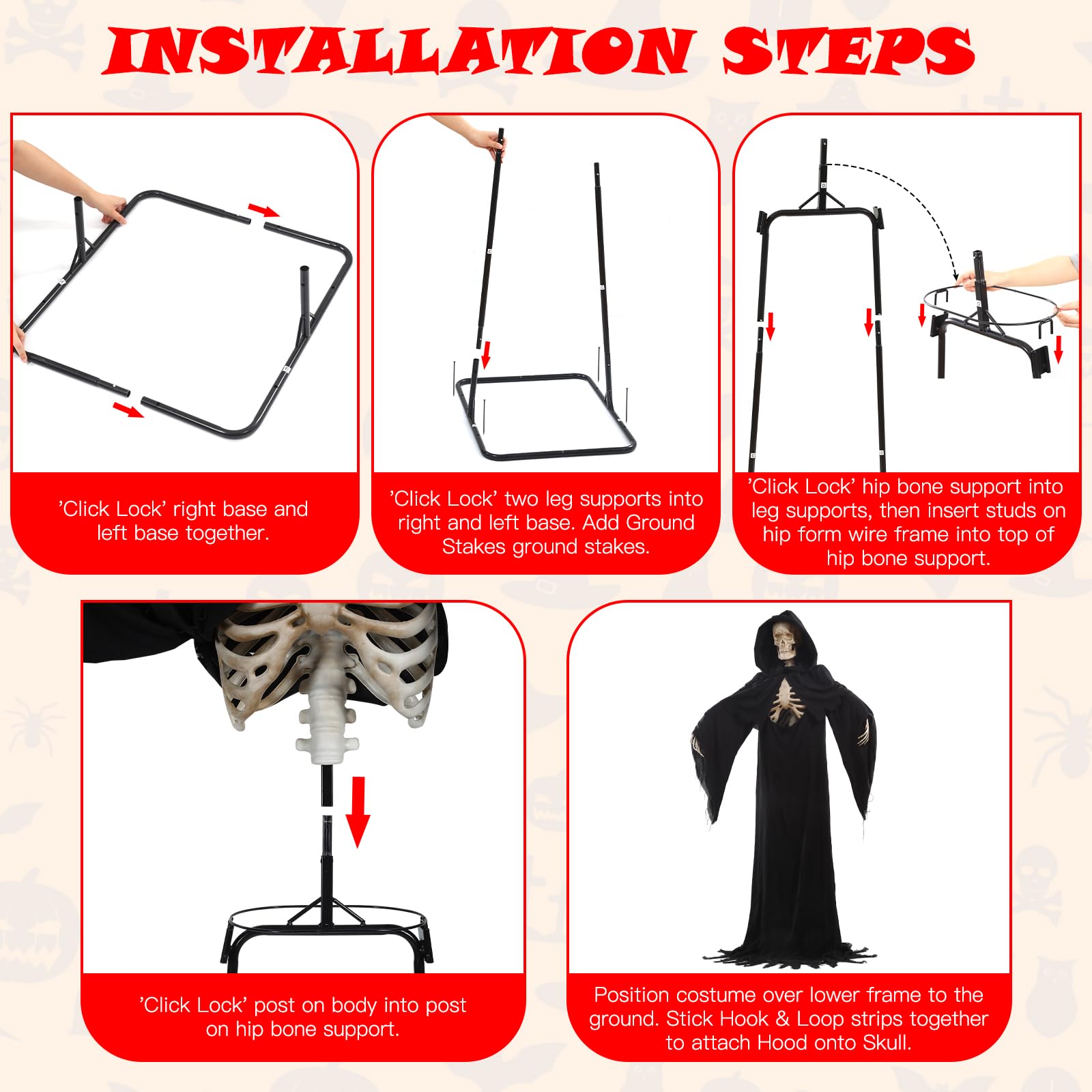 Quntis Halloween Animatronics Decorations Outdoor - 7FT Life Size Animated Grim Reaper, Scary Gaint Skeleton with Sound & Touch Activated, Spooky Sound, Lighted Eyes, Graveyard Yard Party Haunted Prop