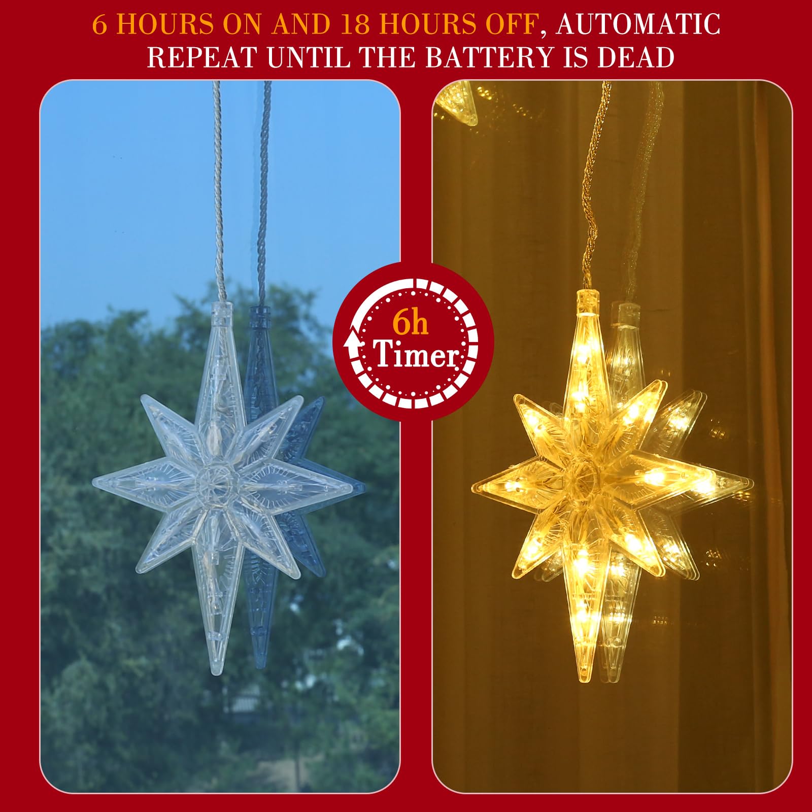 Quntis 3-in-1 Christmas Star Lights – LED Indoor & Outdoor Christmas Lights for Windows, Kitchen, Living Room, Dining Room, Warm White