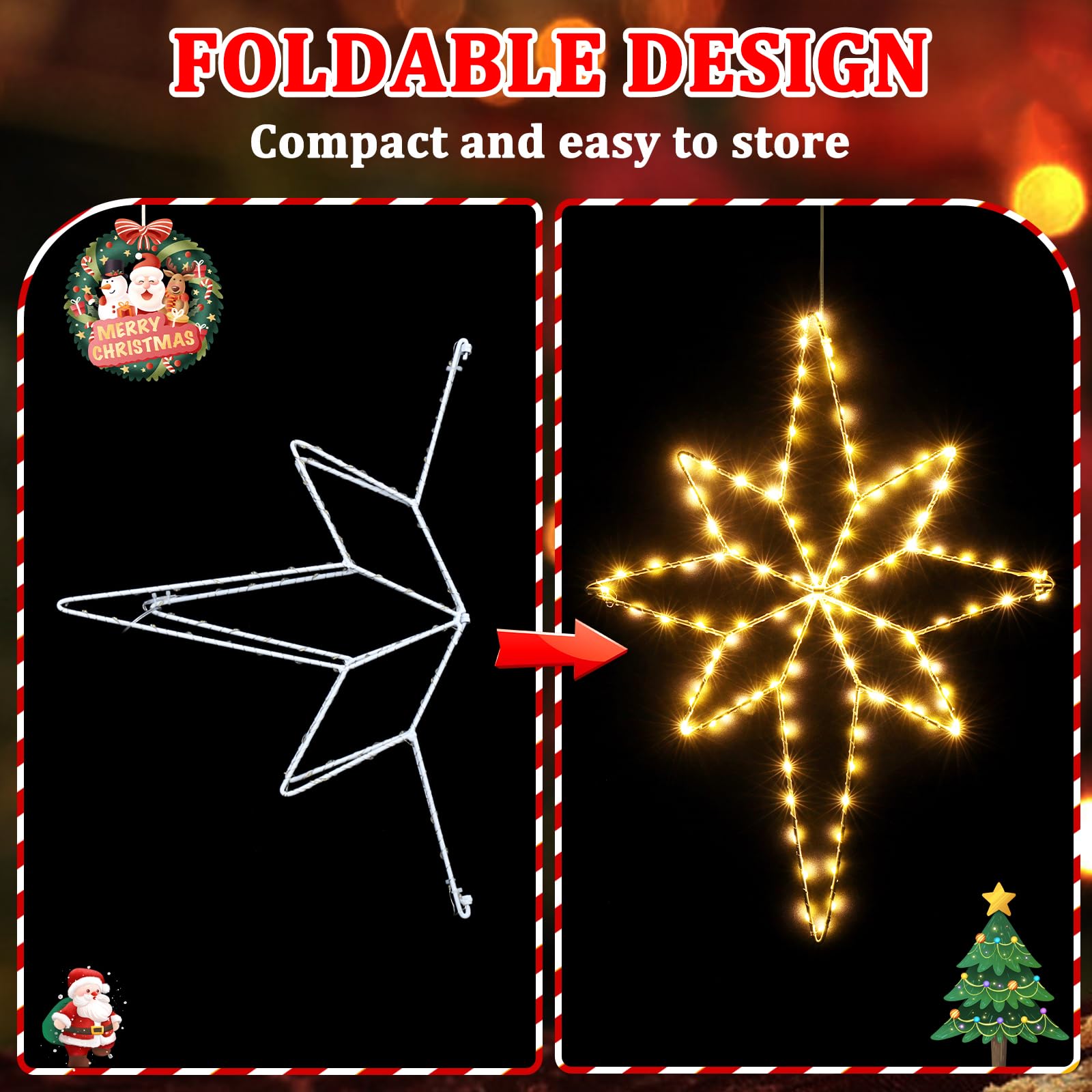 Quntis Luces de Ventana Estrella de Belén de 58cm, 118LEDs, Alimentación a Batería con 8 Modos y Temporizador, Blanco Cálido para Decoración Navideña Interior/Exterior (1 Paquete)