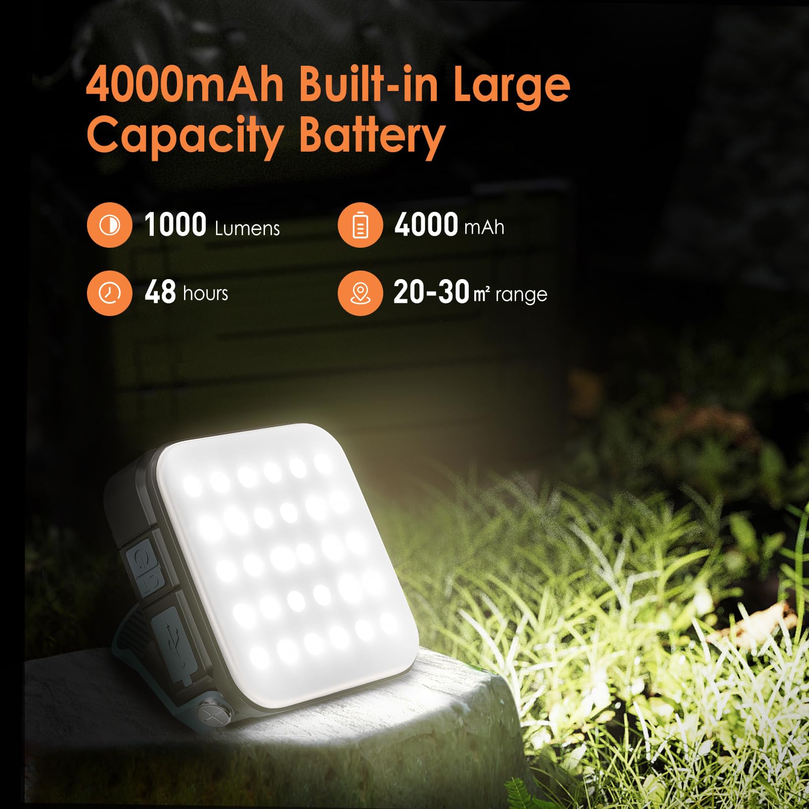 Solar Camping Lantern,Quntis IPX6 LED Solar Camping Light Solar/Type-C Powered,Portable 3 Bright 4 Color Modes Camping Lamp 4000mAh