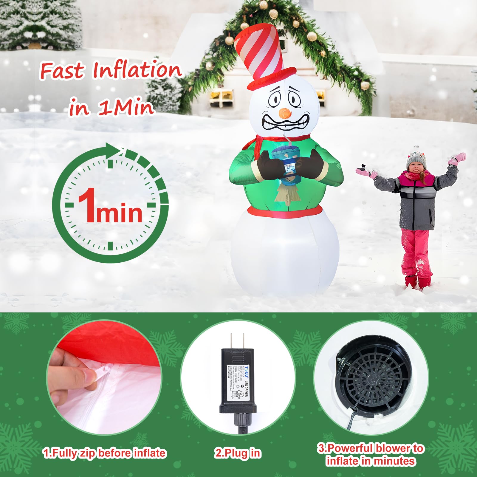 Quntis 6FT Shivering Snowman Inflatable – LED Lighted Christmas Yard Decoration, Limited-Time Discount! Perfect for Indoor & Outdoor Xmas Party Decor!