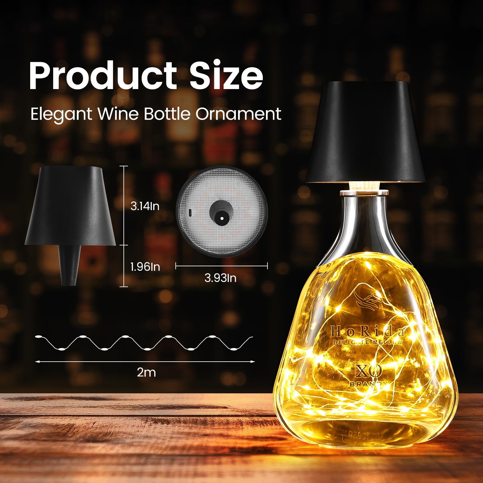 Quntis Cordless Bottle Lamp, Rechargeable LED Wine Bottle Light, Touch Bottle Table Lamp with 2M 40 LED Copper Wire, 3 Color Temperatures Dimming Dining Bar Light for Bedrooms Restaurants Bars
