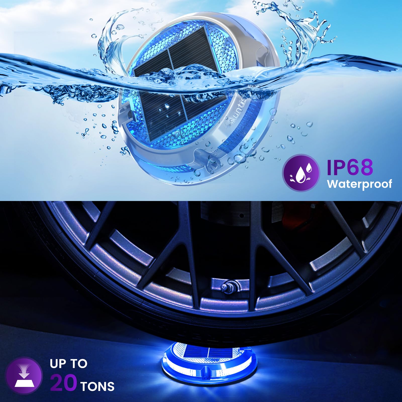 Quntis RGBソーラーデッキライトクリスマス用、11種類の照明モード、ソーラードライブウェイライト屋外用防水IP68、屋外用ソーラーステップライト、階段通路用ソーラー駆動デッキライト4パック