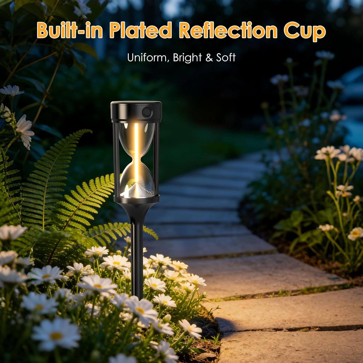 Solar Garden Lights Outdoor - 4 Pack Decorative Hourglass Solar Pathway Lights, Waterproof LED Solar Stakes with Warm Glow for Walkway, Yard, Patio, Landscape Lighting, Auto On/Off Modern Garden Decor