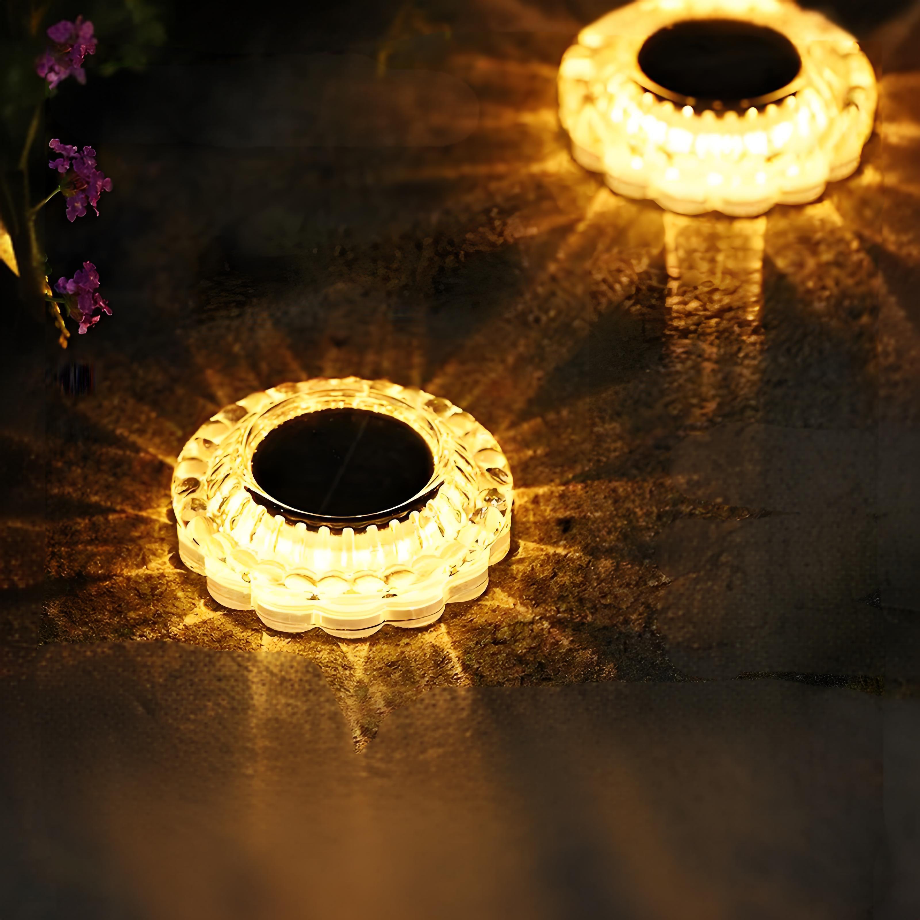 সোলার গ্রাউন্ড লাইটস ¨C জলরোধী আউটডোর গার্ডেন, লন ও সিঁড়ির LED লাইটস, ইয়াড ও ব্যালকনি সাজানোর জন্য ক্রিস্টাল ব্রিক লাইটস