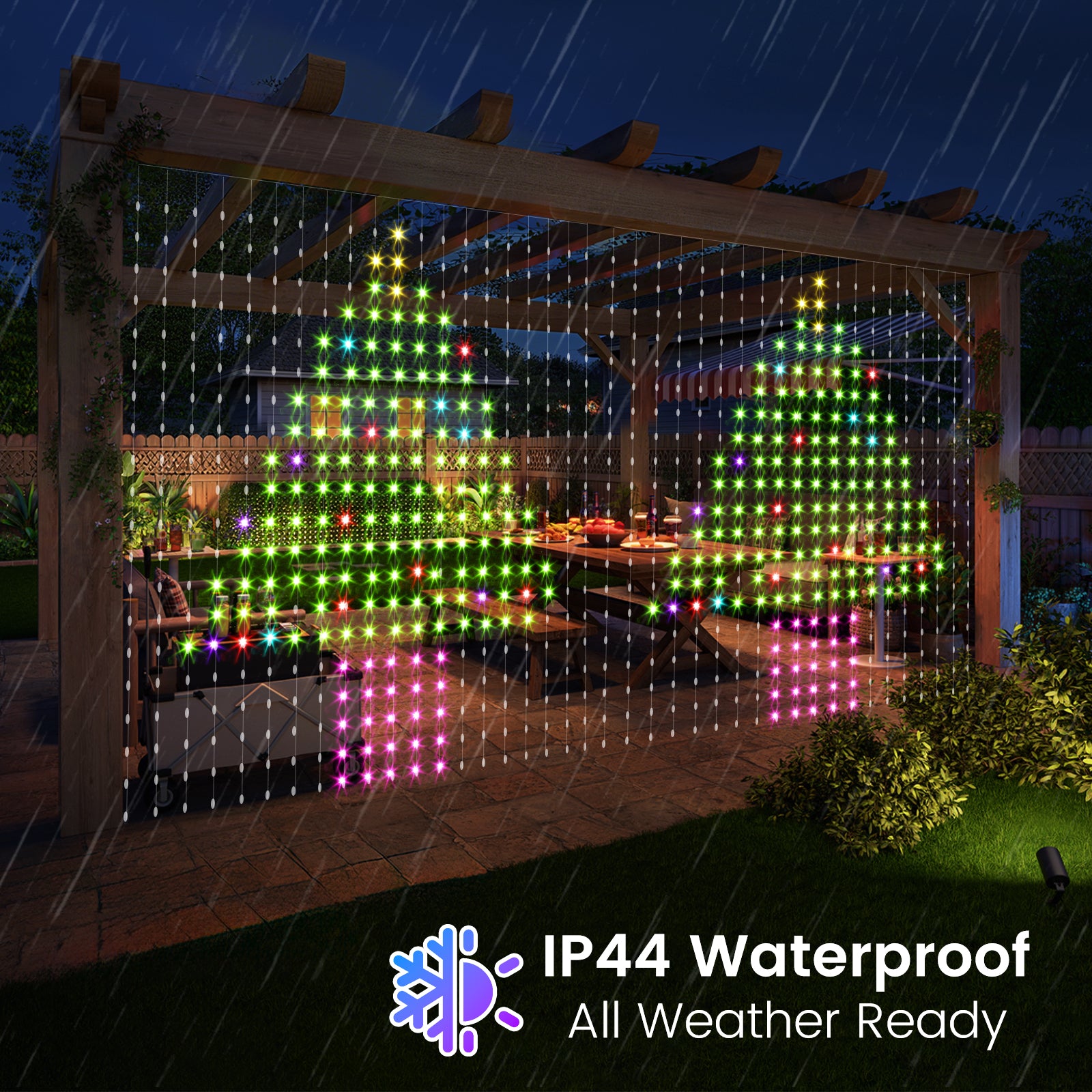 Quntis Smart RGB Curtain Fairy Lights, App/Remote Controlled with Music Sync, 3x3M 400 LED Tinsel Lights, Waterproof for Bedroom, Party & Holiday Decor.