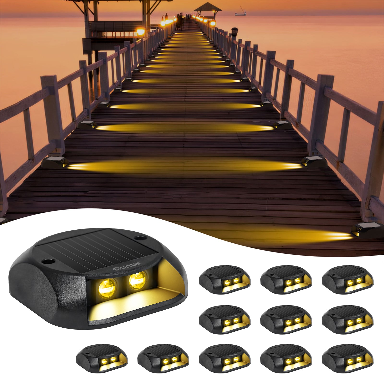 Quntis Solar Deck Lights, IP65 Waterproof Solar Pathway Lights, Dusk to Dawn Solar Lights Outdoor, High Visibility Solar Step Lights for Dock Driveway Garden Walkway Stair Yard