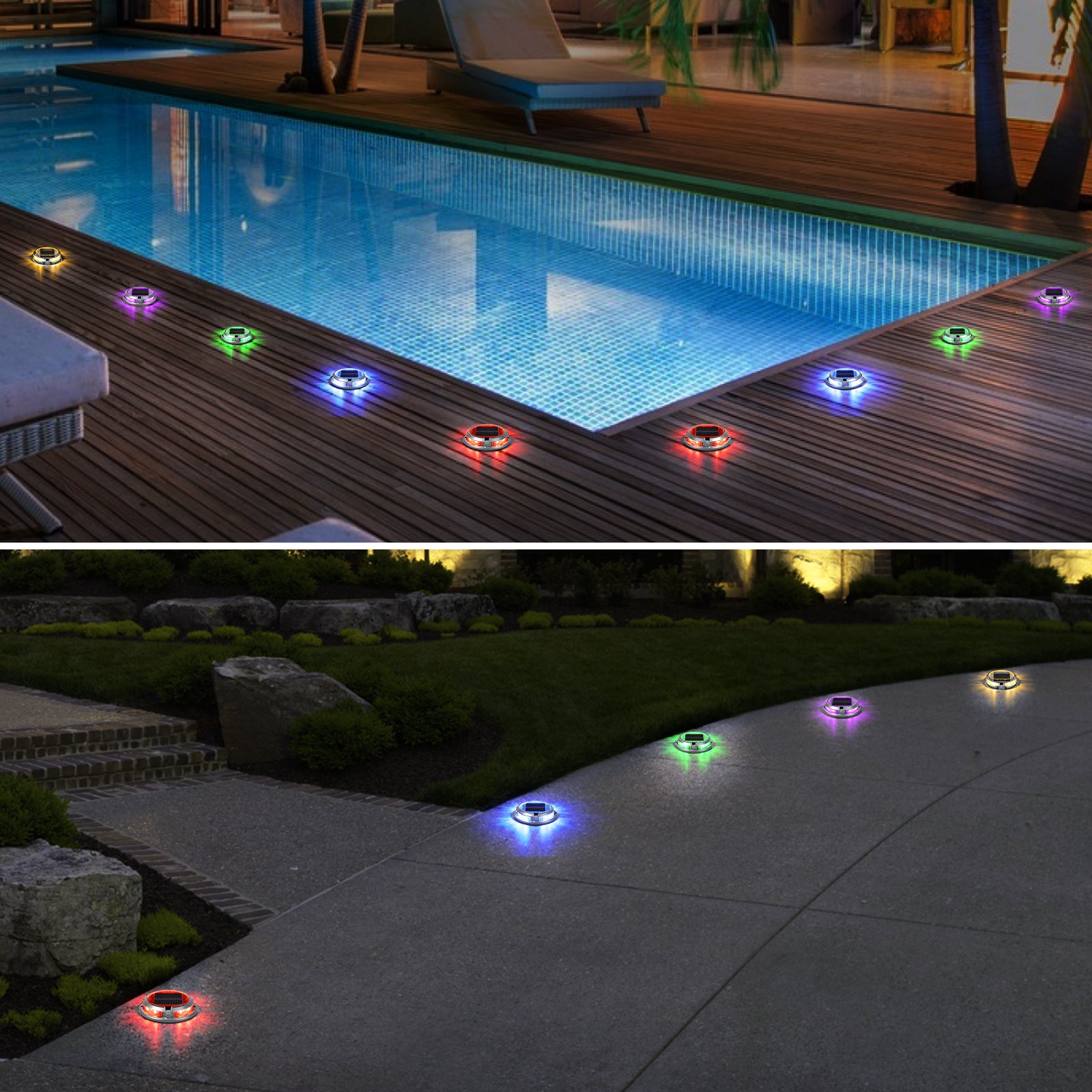 Solar Deck Lights – RGB wasserdichte IP68 Außen-LED-Lichter für Wege & Garten
