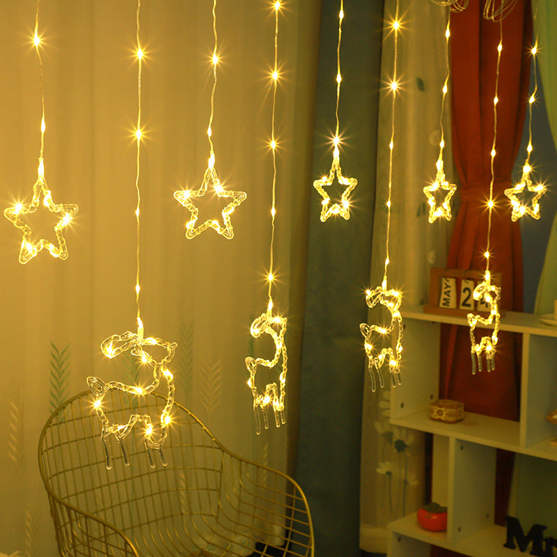 LED Snowflake and Reindeer Christmas Curtain Lights – Room and Patio Holiday Decor Lights, 5+5 Curtain Light Set, 9.8 feet in length