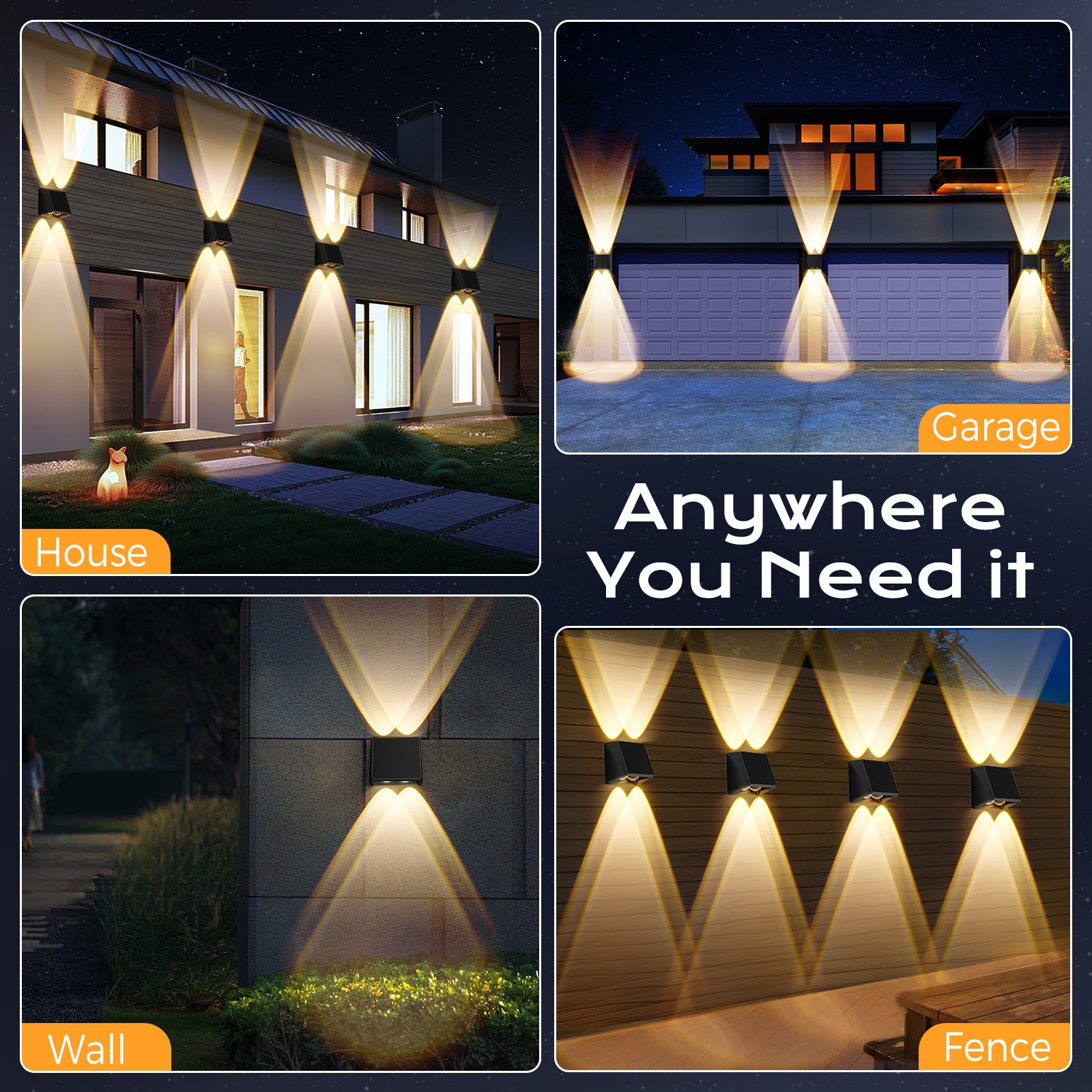 Quntis RGBCW Solar Lights Outdoor ,13Modes,RGB Colors + Warm & Cool White, Up/Down Fence Lights, IP65 Waterproof Dusk to Dawn Solar Deck Lights for Patio, Yard, Garden