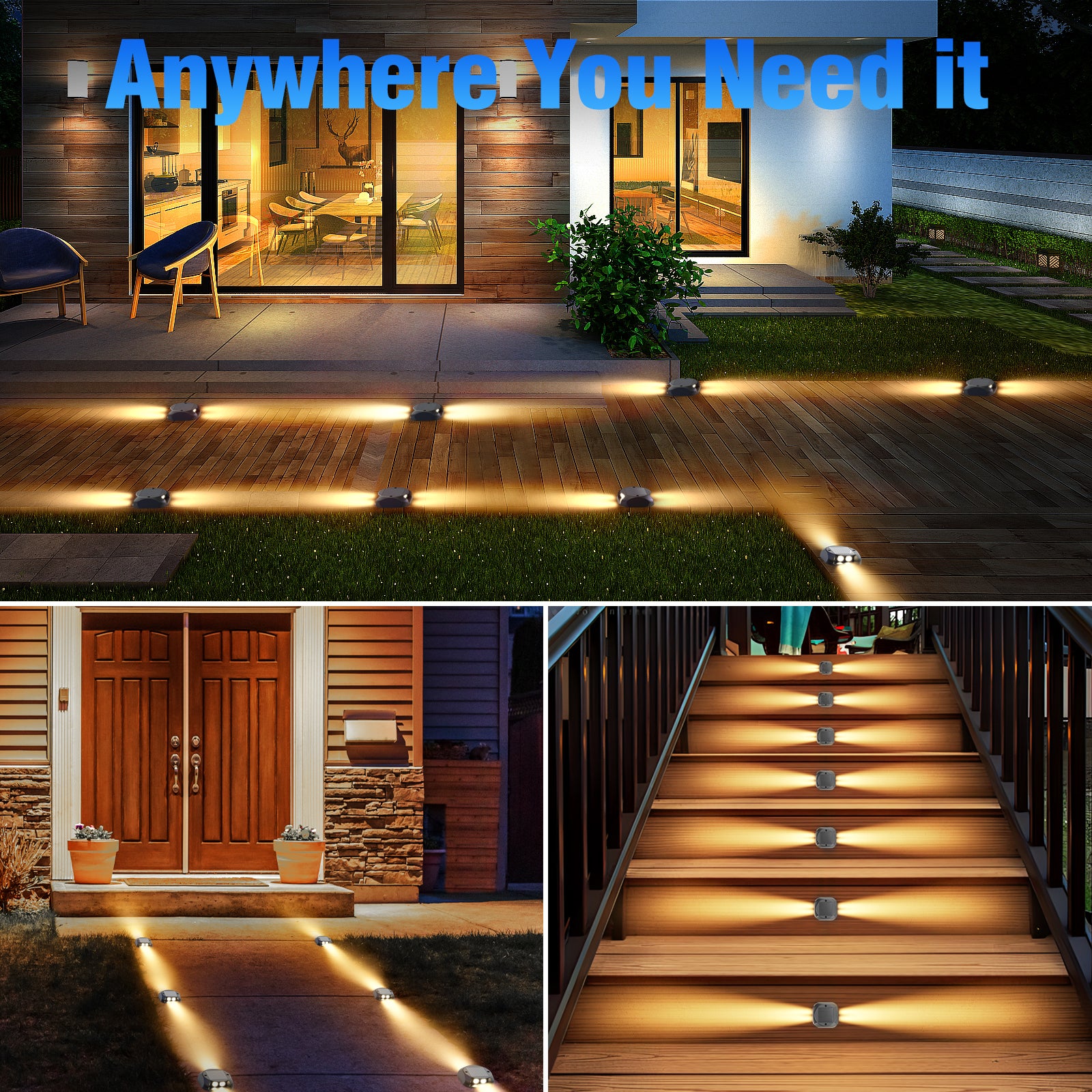 Quntis Solar Deck Lights, Two-Way LED Dusk to Dawn Ground Lights, IP65 Waterproof Outdoor Lighting for Deck and Pathway
