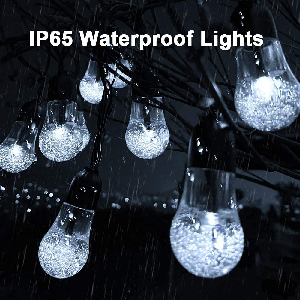 Quntis IP65 Solar String Lights – Outdoor Yard Decor with Colored LED Crystal Bubble Lights for Christmas & Holiday Decor, Garden & Patio Lighting