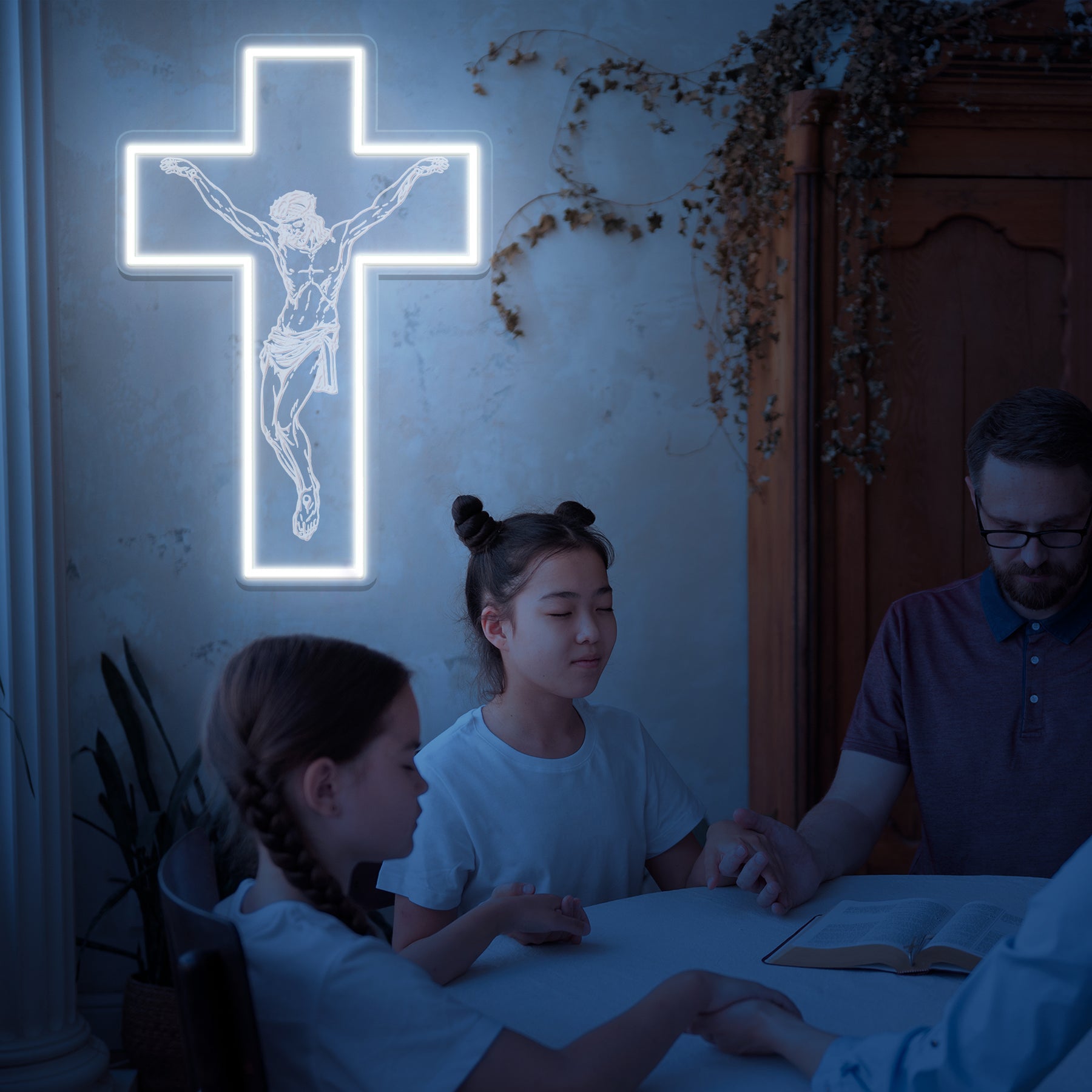3D Engraved Jesus Cross Neon Wall Light – Christian LED Faith Sign for Home & Church Decor