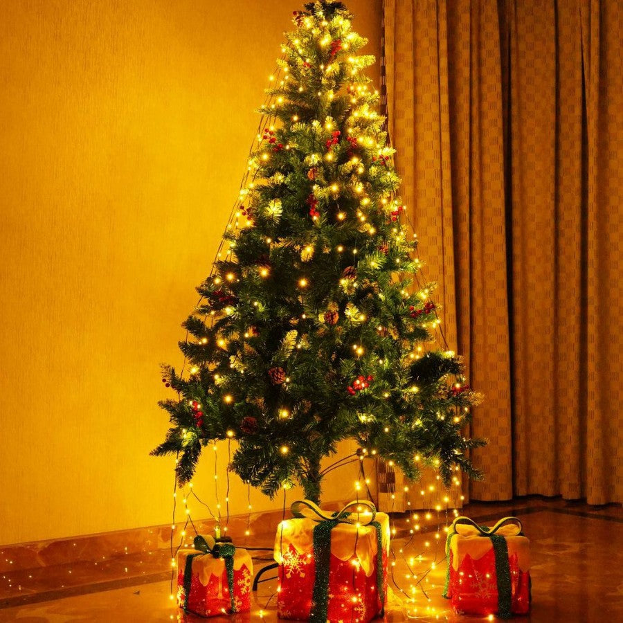 Quntis USB LED Ring Xmas Tree Topper Lights – IP42 Waterproof Dark Green Wire, Multi-Color Hanging String Lights for Holiday Tree Decoration