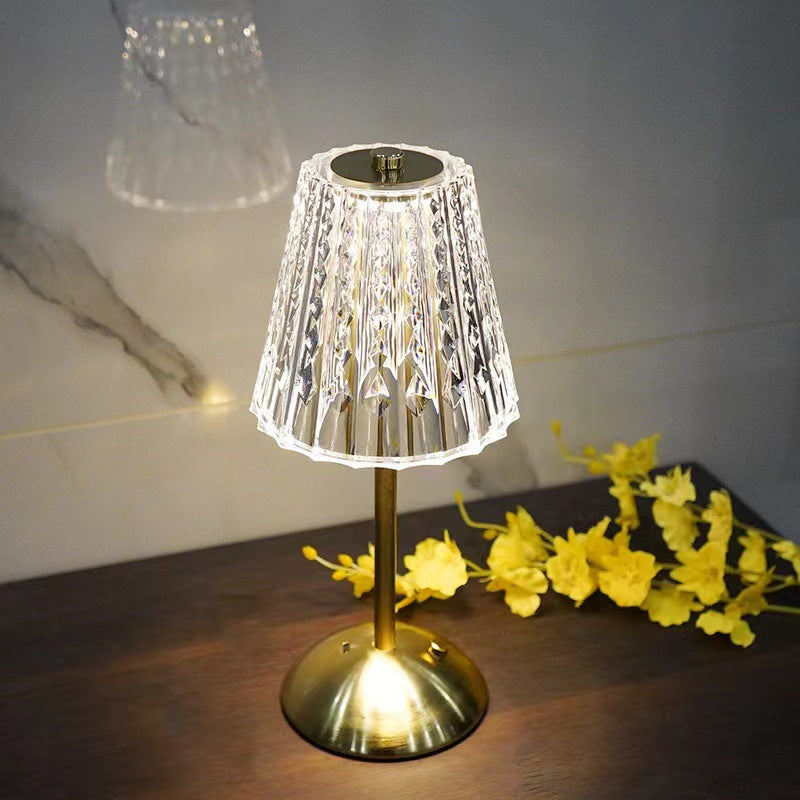 Minimalist Metal Luxury Touch Table Lamp, Creative Diamond Bedroom Nightstand Light, Elegant Touch Control Ambience Lamp, LED Bedside Lamp