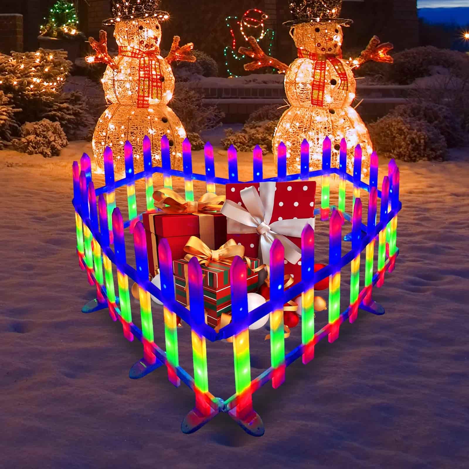 8 Pack Color-Changing Fence Lights, Remote-Controlled Outdoor Decoration, Plug-In for Sidewalks, Courtyards, & Lawns – Christmas Lights Series