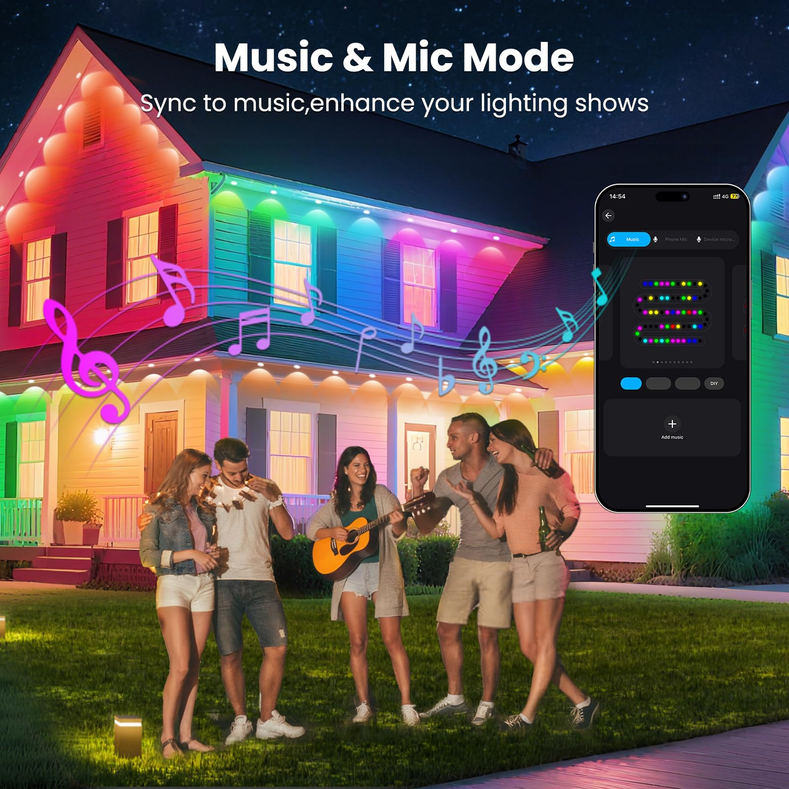 Quntis Permanent Outdoor Lights, Smart RGBIC DreamColor Eaves Lights,50FT,IP67 Waterproof LED String Lights for Holiday, Patio & Year-Round Decor (App/Remote Control).